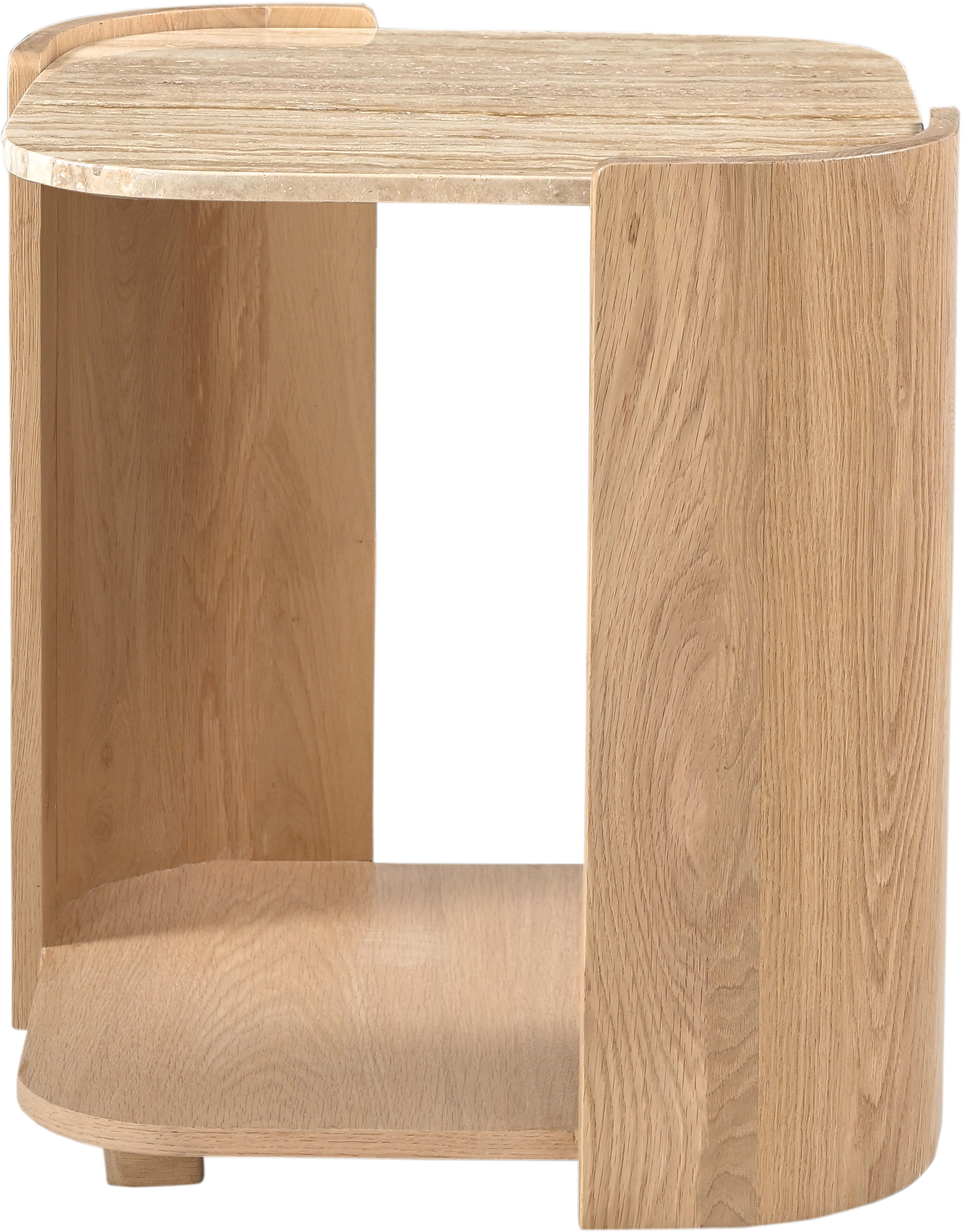 Calabria - Marble And Oak Wood End Table - Beige / Natural