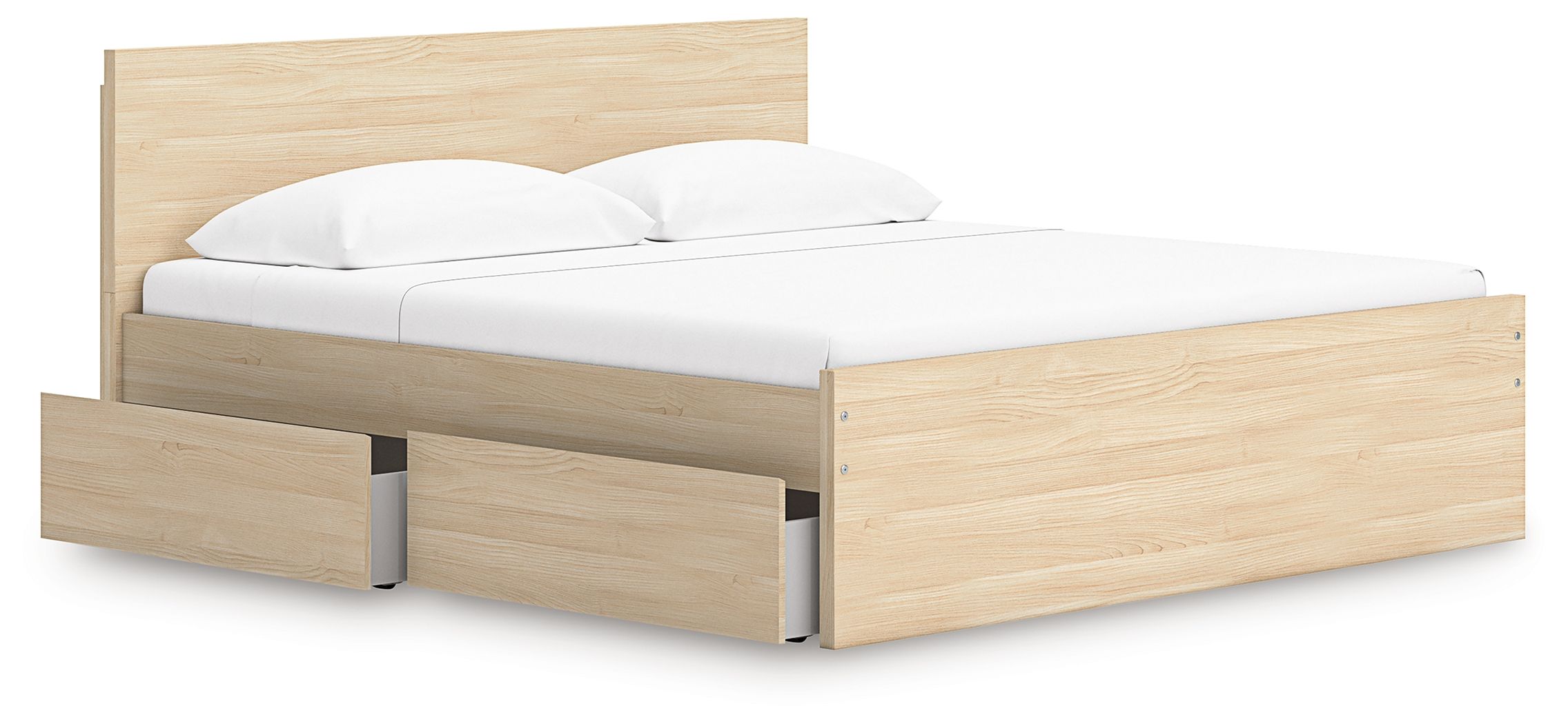 Onita - King Panel Platform Bed With 1 Side Storage - Natural