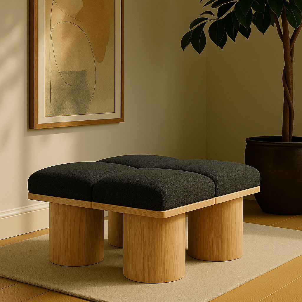 Pavilion - 36" 4 Piece Modular Bench With Natural Base - Black