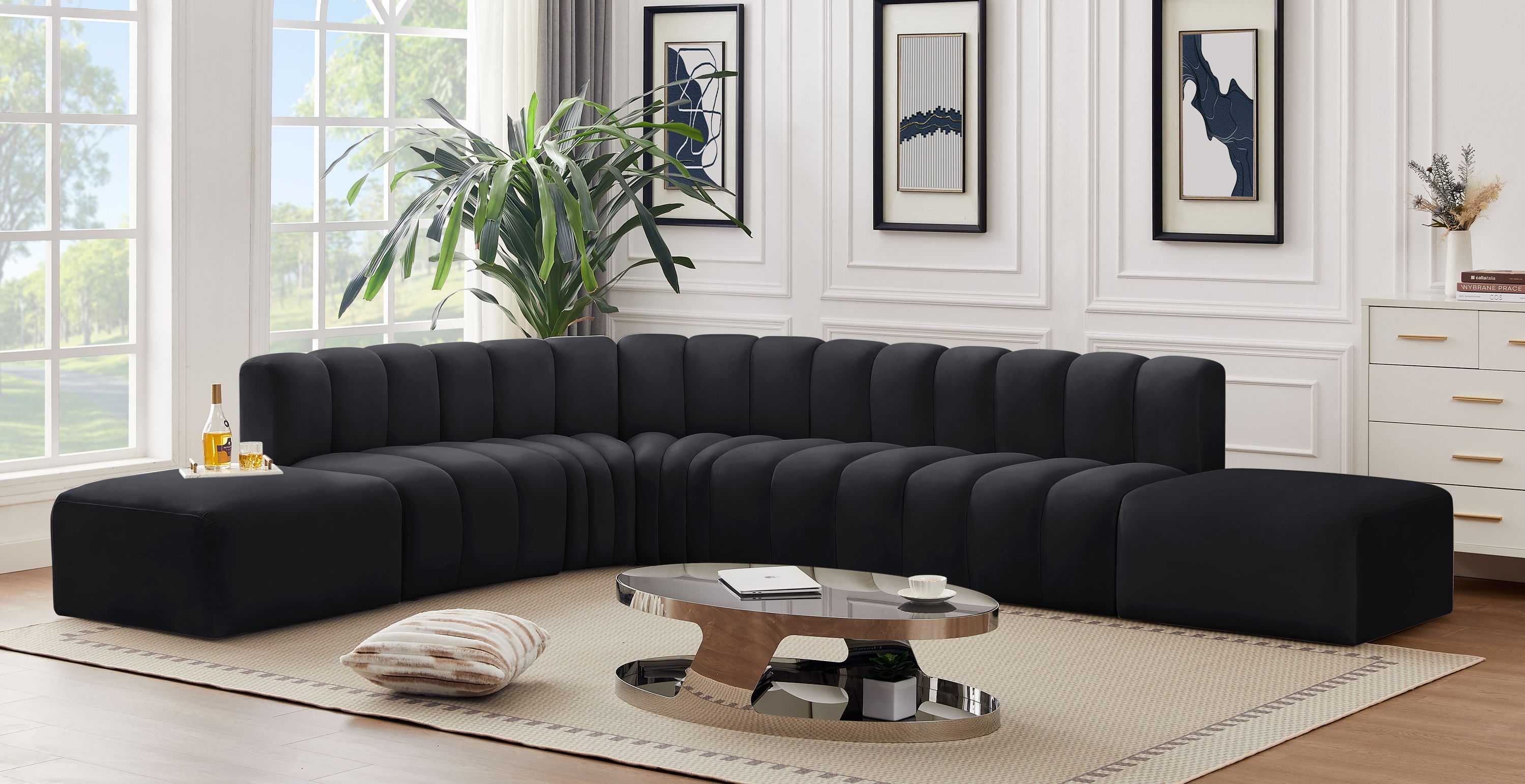 Arc - Velvet 7 Piece Corner Modular Sofa - Black