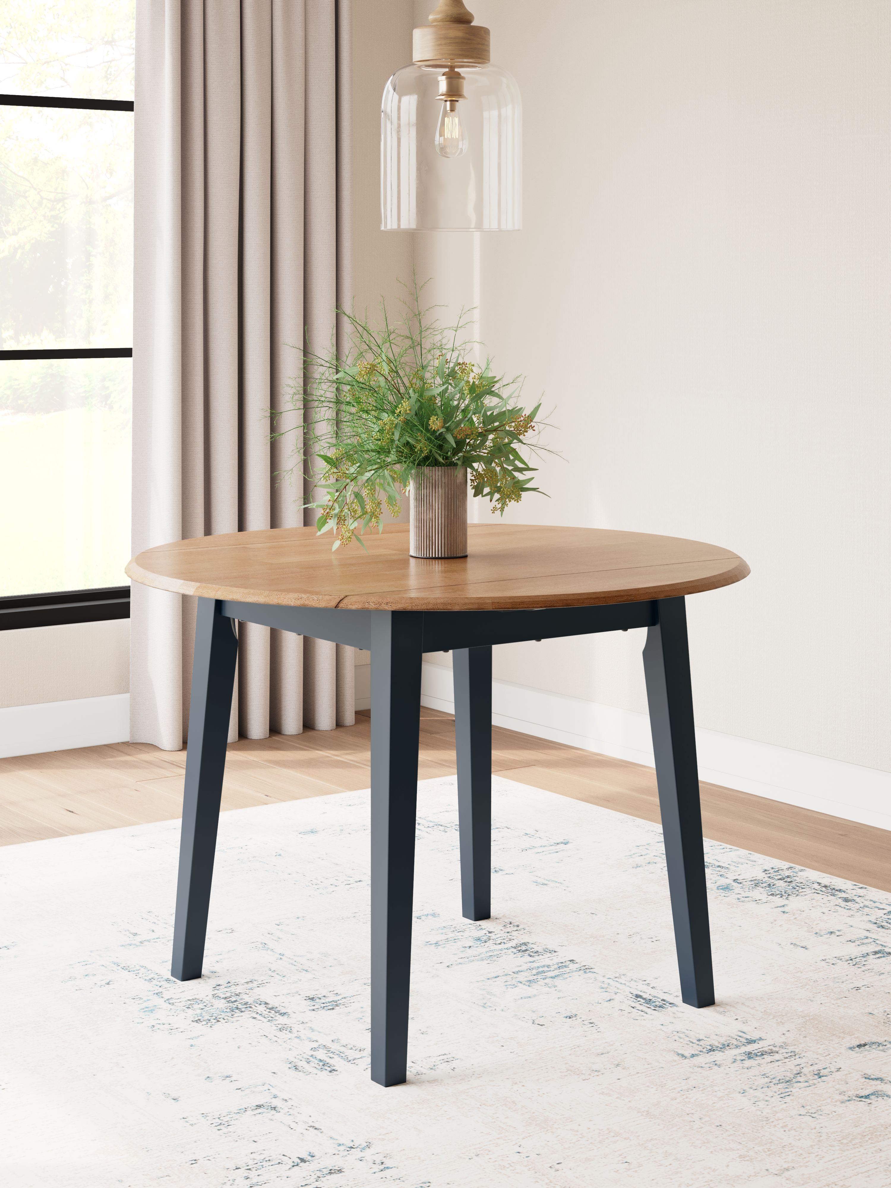 Ashley Furniture Gesthaven - Round Dining Room Drop Leaf Table - Natural / Blue - Image 2