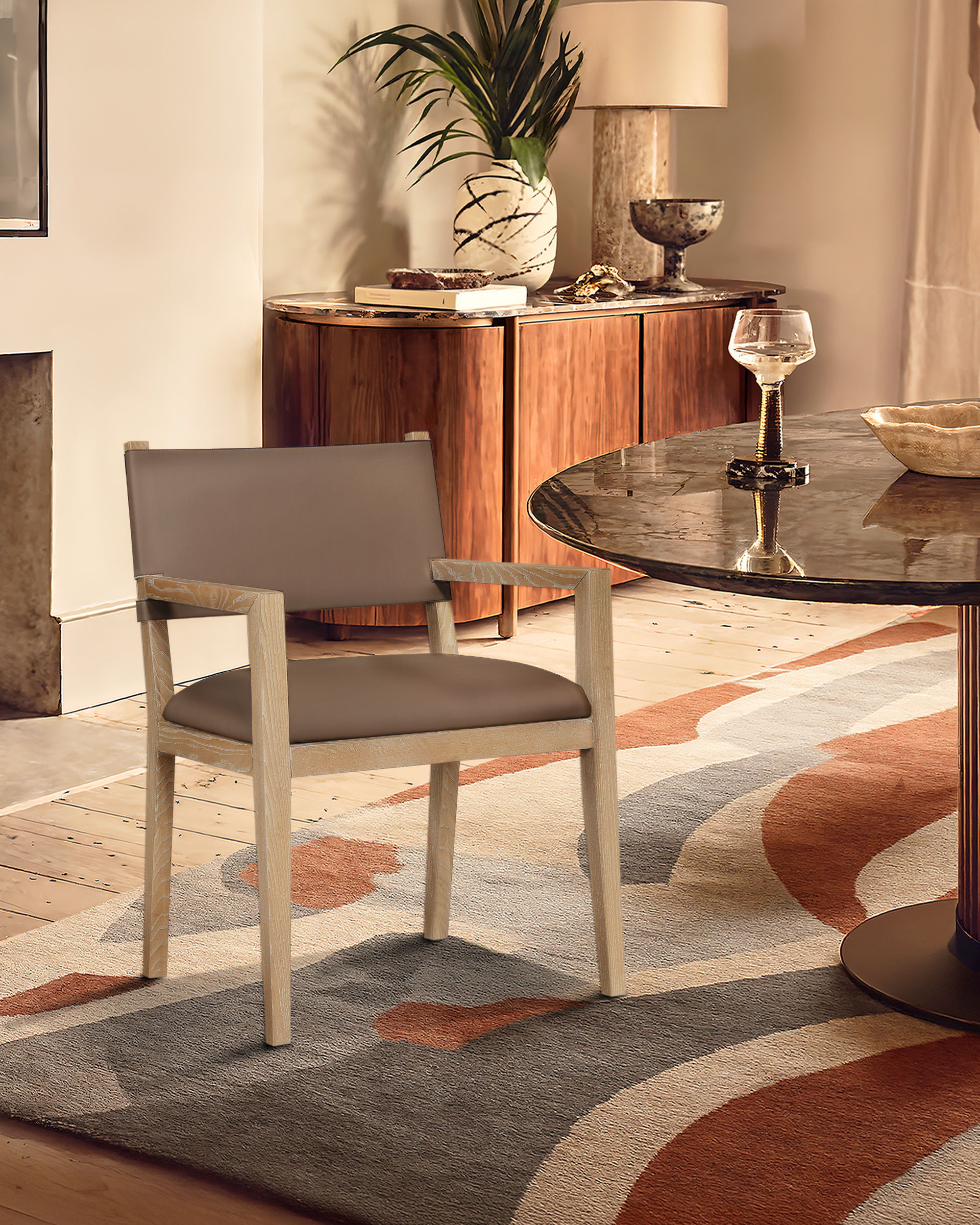 Avon - Vegan Leather Dining Arm Chair - Brown