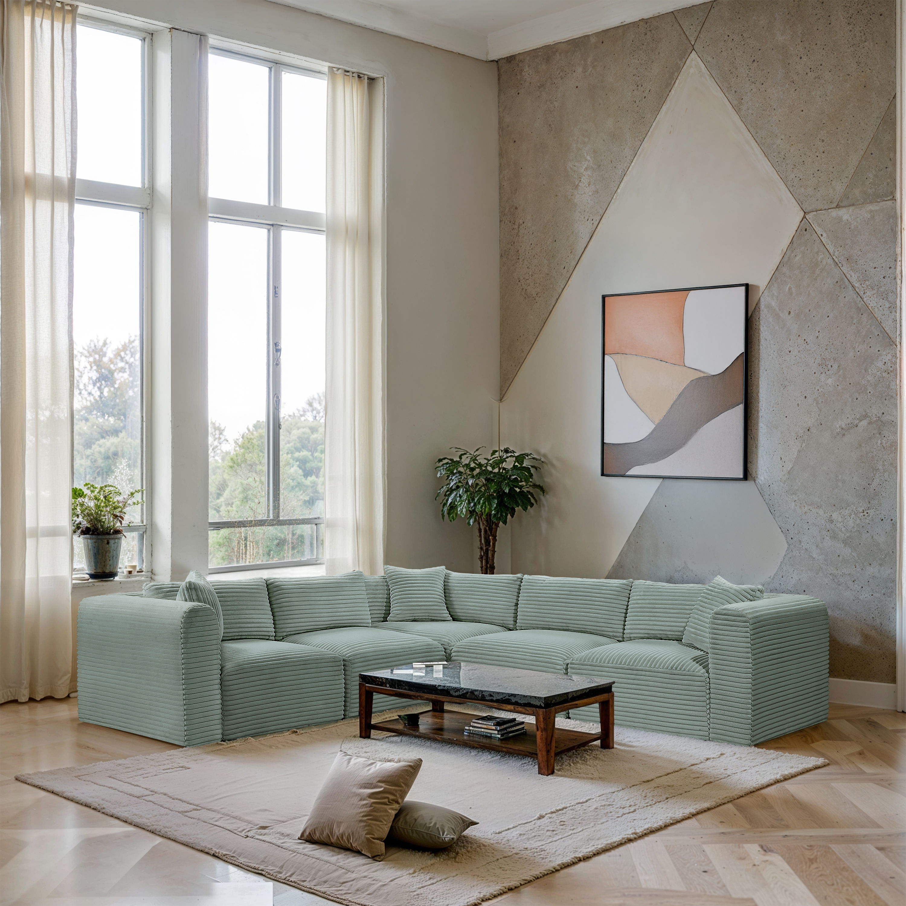 Shaggy - 5 Piece Modular Corner Sectional - Mint