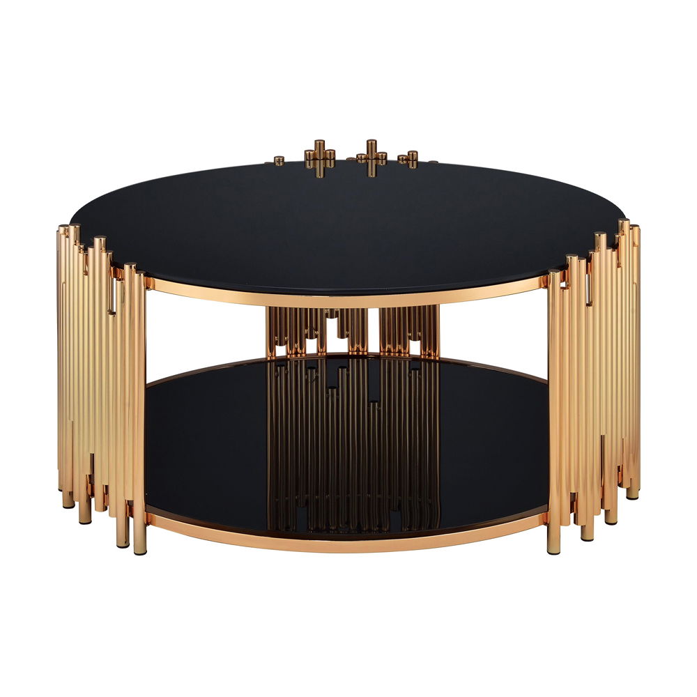 Tanquin - Coffee Table - Black Glass & Gold, black, view 2