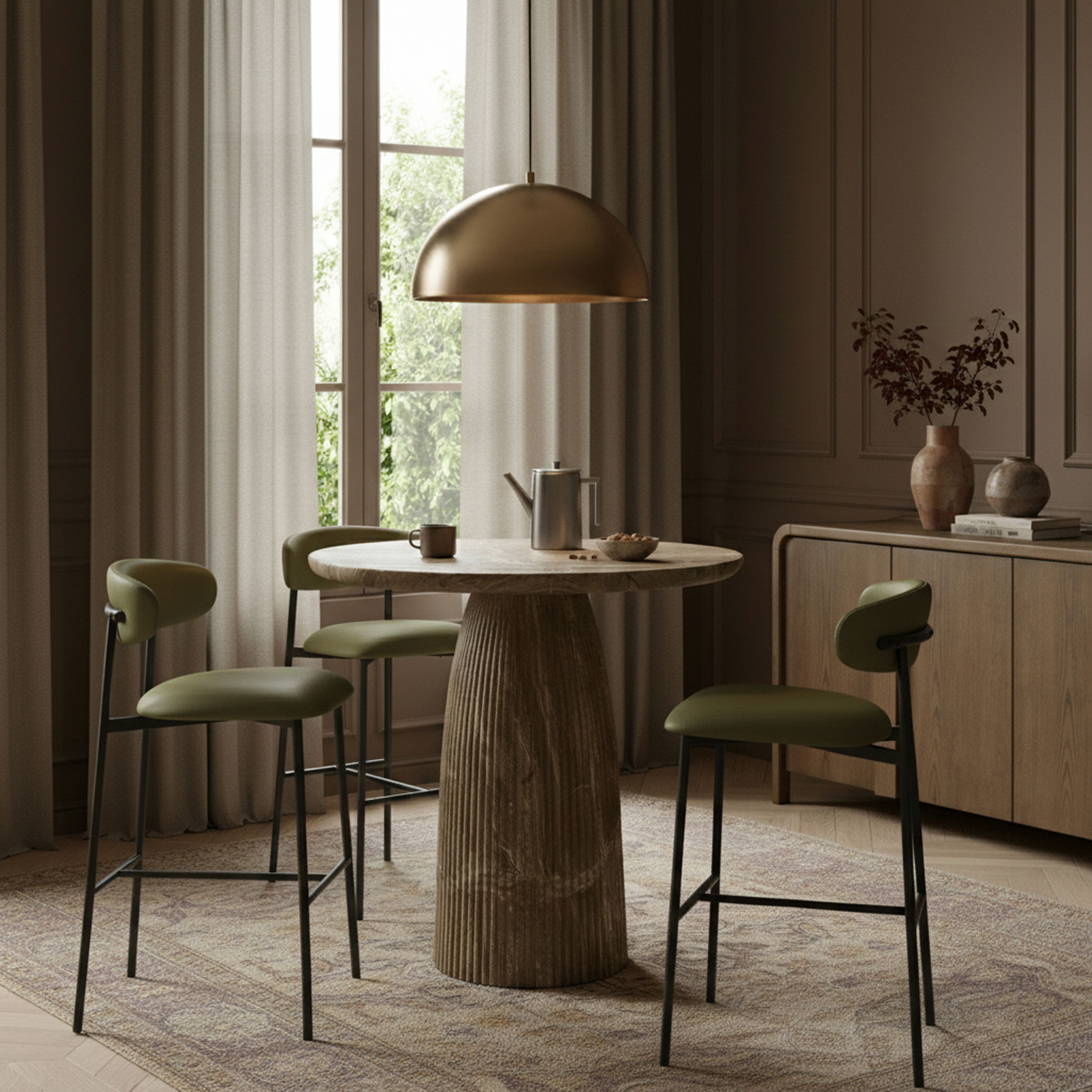 Lupita - Vegan Leather Upholstered Bar Stool (Set of 2) - Olive