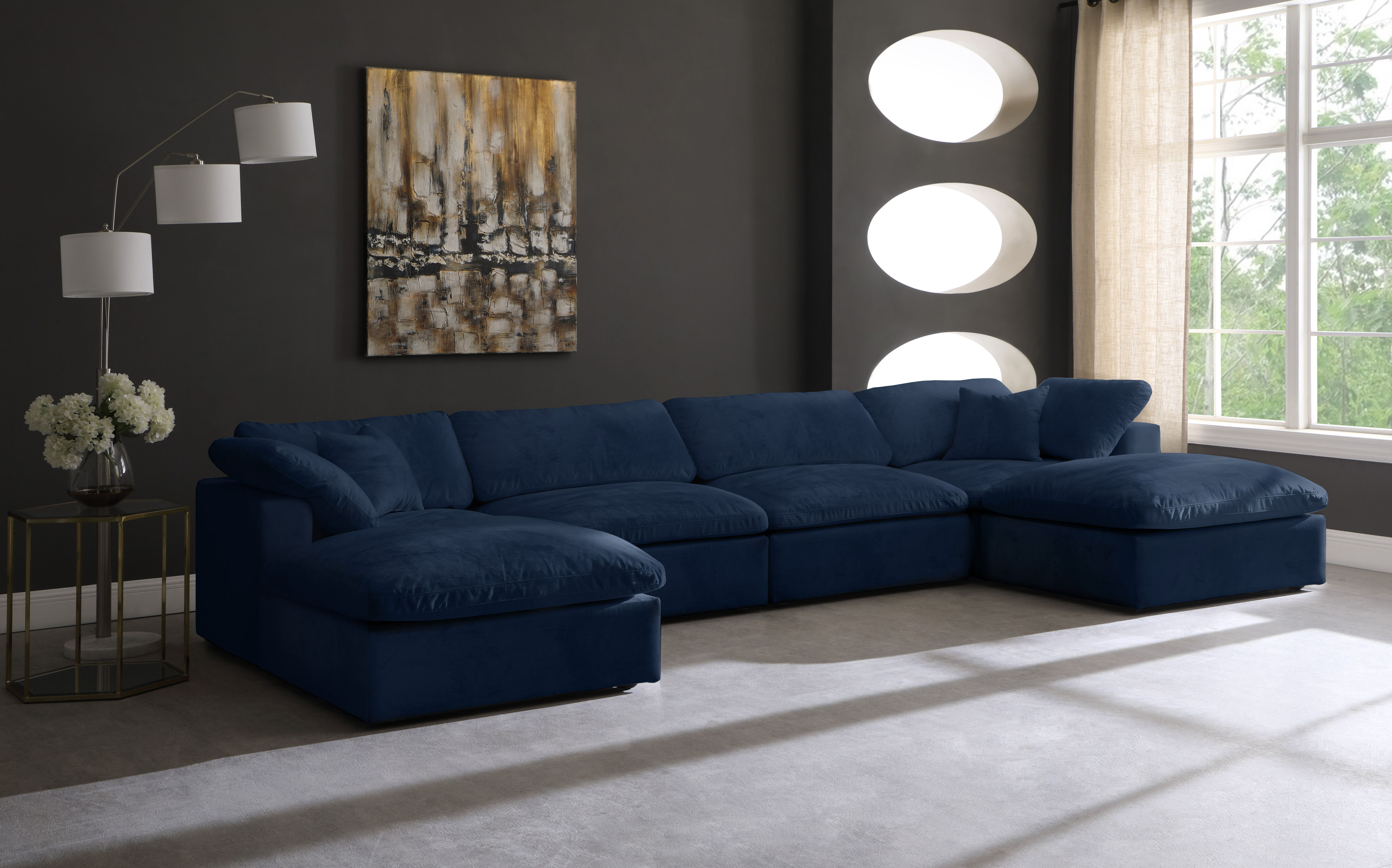 Cozy - 6 Piece Modular Double Chaise Sectional - Navy