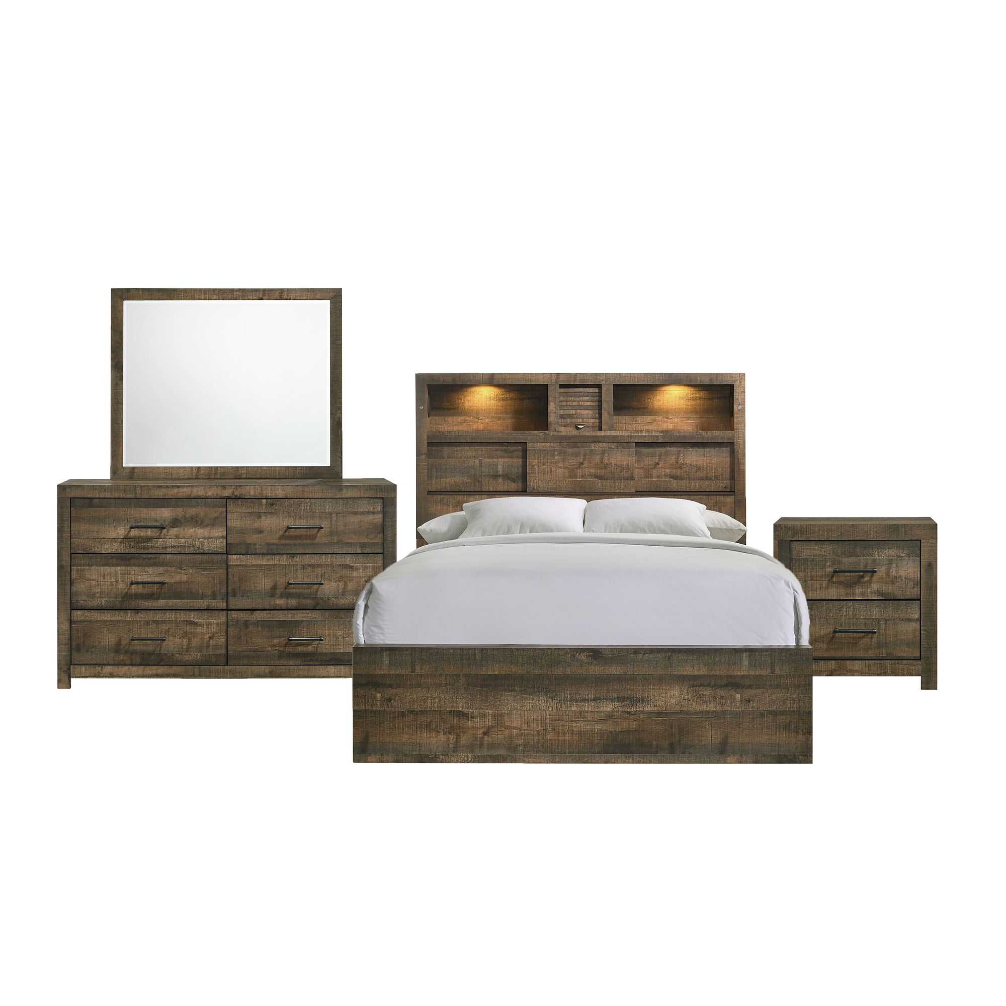 Bailey - Full Bookcase Panel 4 Piece Bedroom Set With Bluetooth - Walnut Image