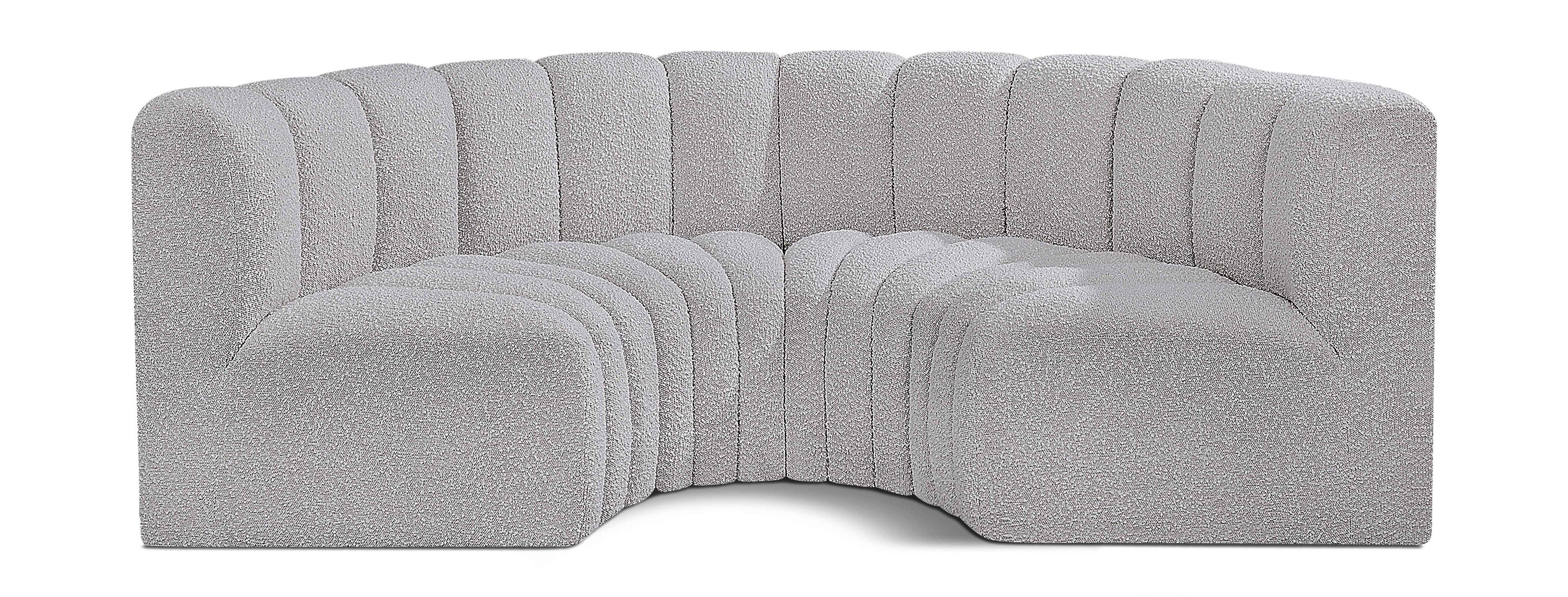 Arc - Boucle Fabric 4 Piece U-Shaped Modular Sofa - Gray