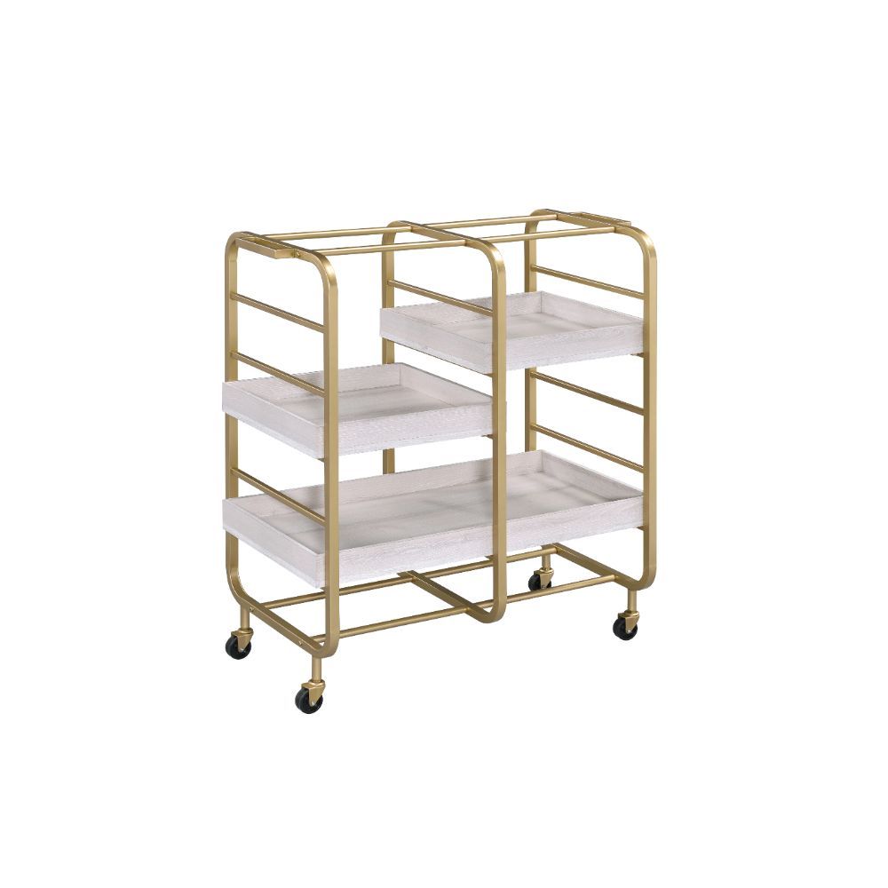 Vorrik - Serving Cart - Gold & White Washed, gold