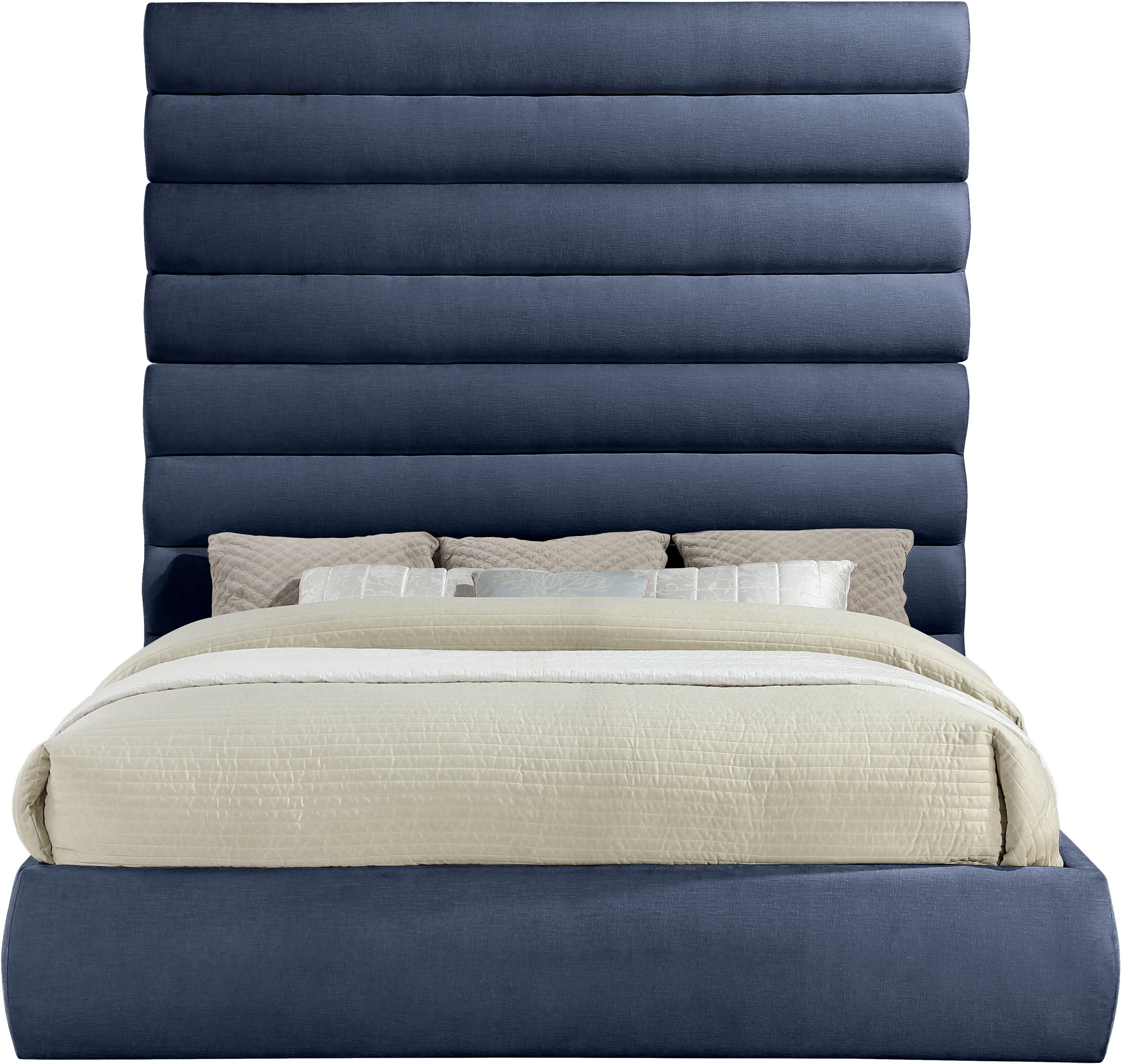 Adam - Chenille Fabric King Bed With 89" Headboard - Navy