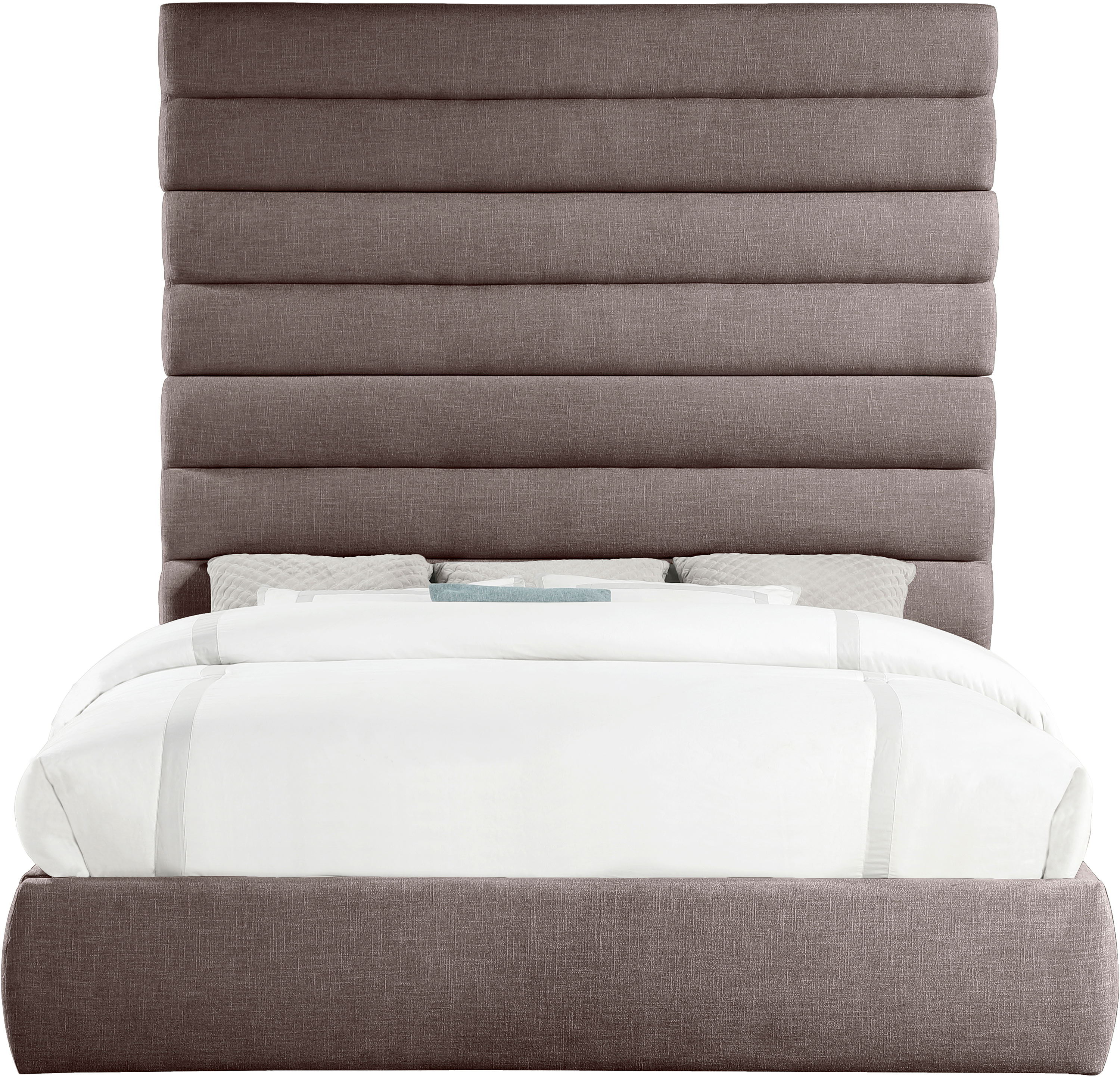 Adam - Linen Fabric King Bed With 89" Headboard - Brown