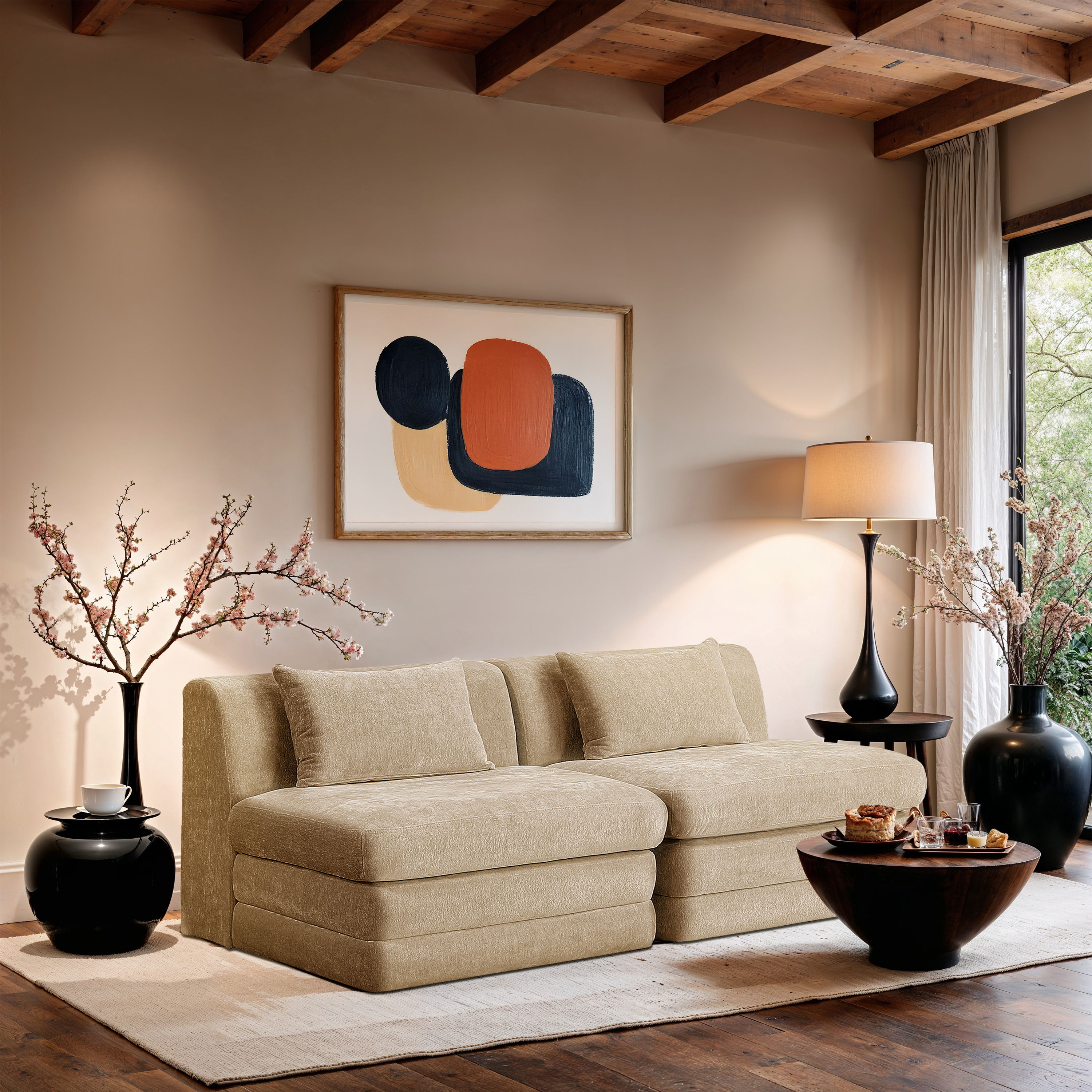 Stellar - 2 Piece Chenille Fabric 76" Upholstered Modular Loveseat - Beige