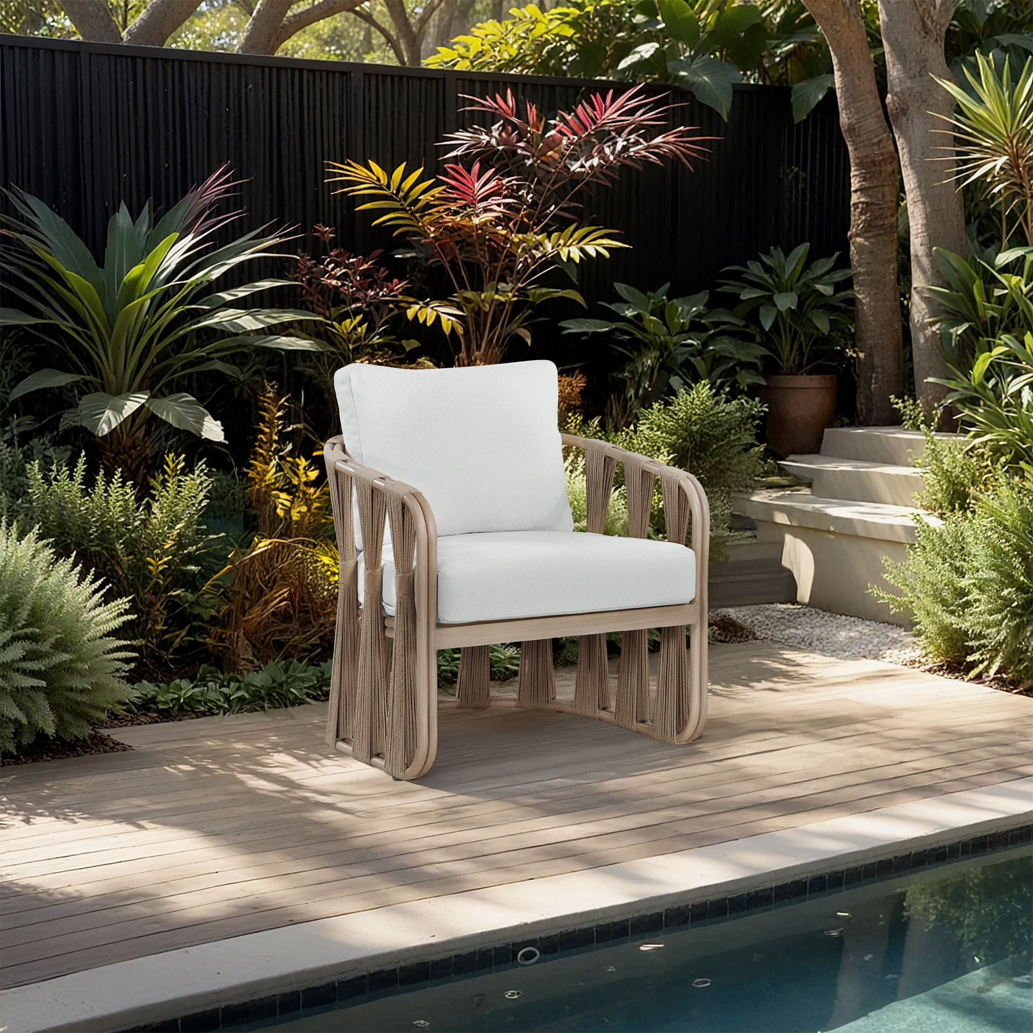 San Pietro - Resilient Waterproof Fabric Upholstered Outdoor Patio Chair - Cream