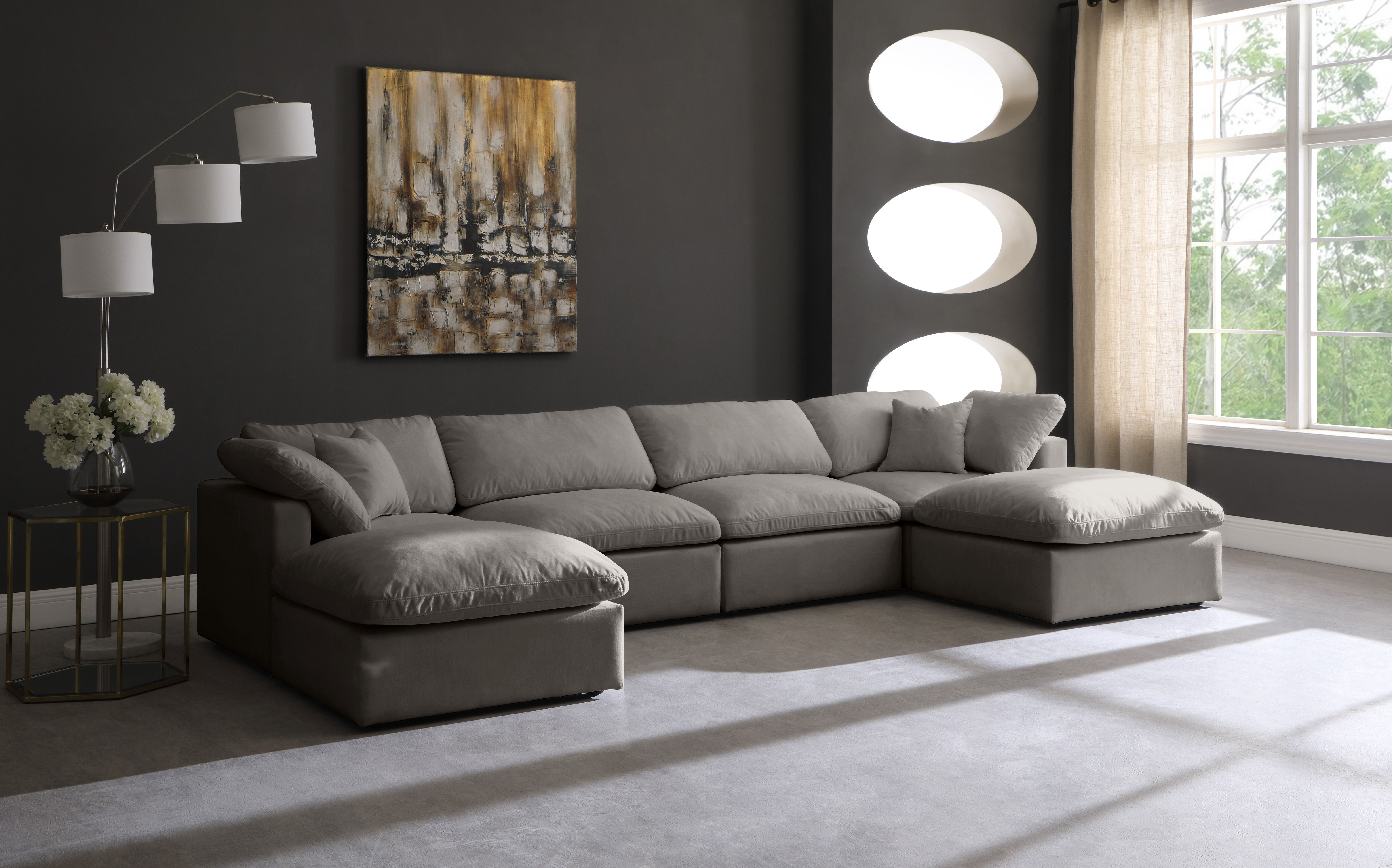 Plush - 6 Piece Modular Double Chaise Sectional - Gray