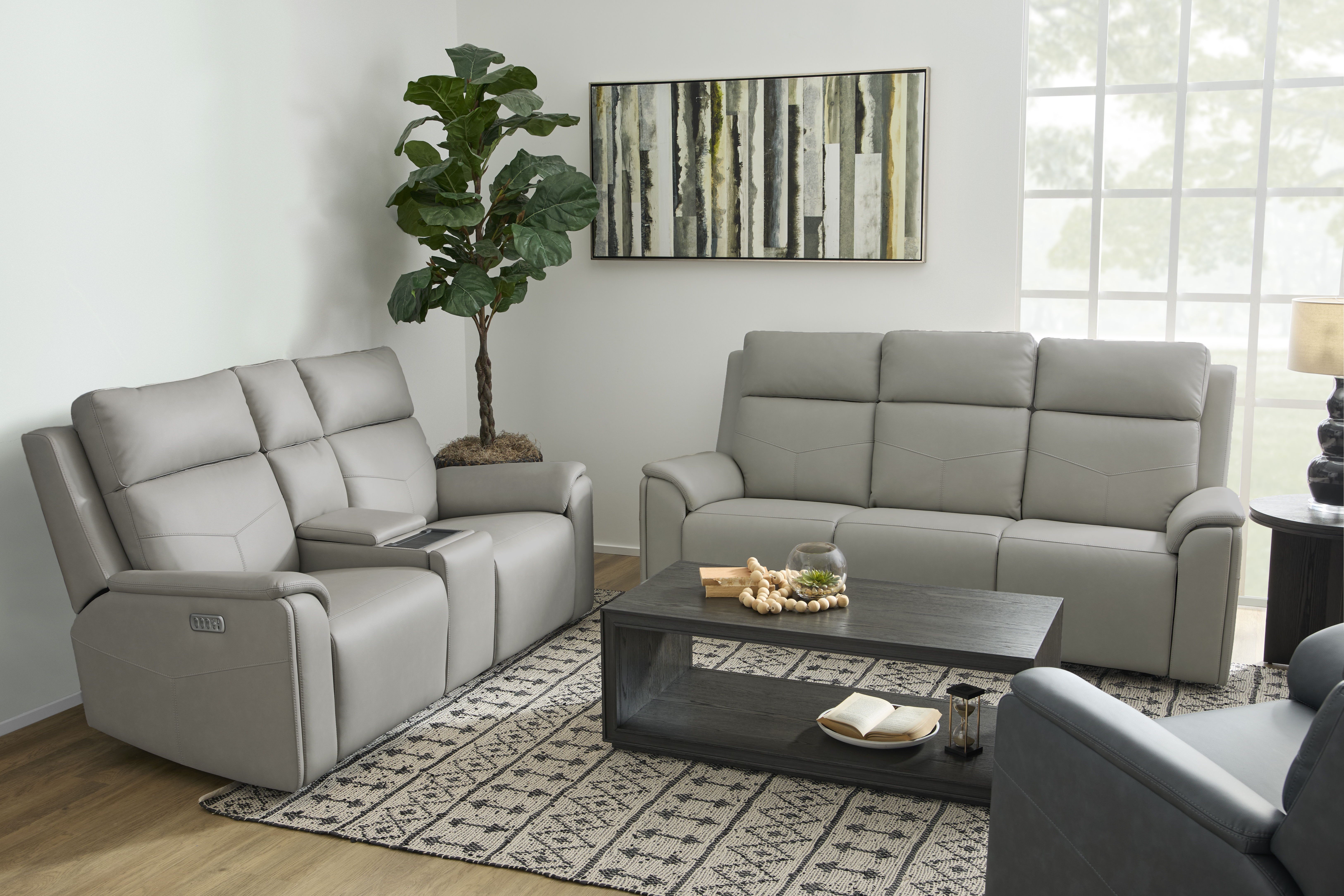 Vernon - Power Reclining Loveseat With Console, Power Headrests, Lumbar, Heat & Massage - Dove Gray, light gray