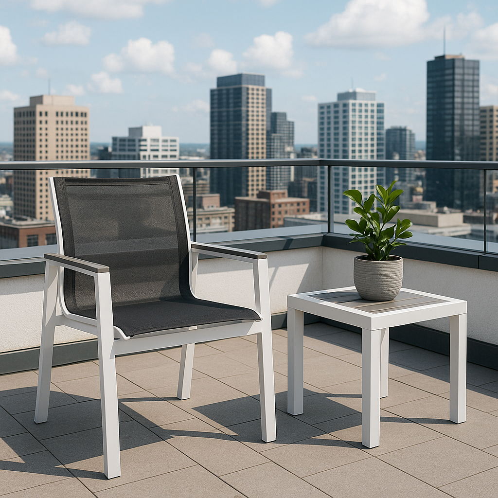 Nizuc - Outdoor Patio Dining Arm Chair With White Frame And Gray Arms (Set of 2) - Black