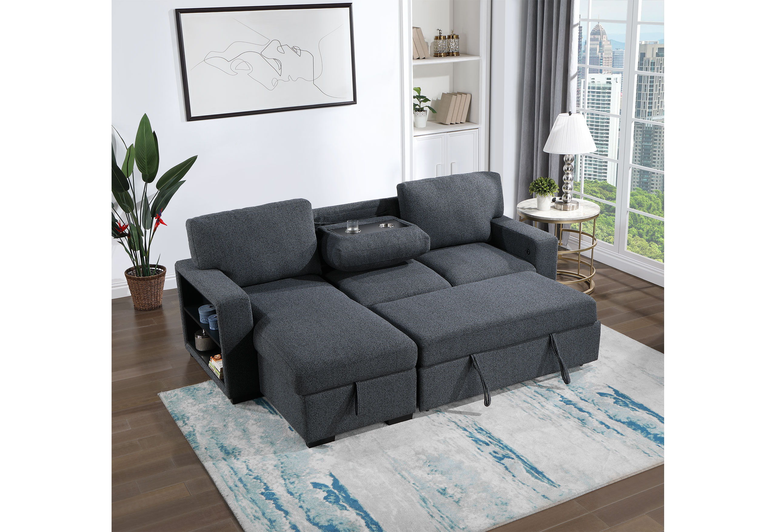 U0202 - Reversible Sofa Bed With USB - Dark Gray