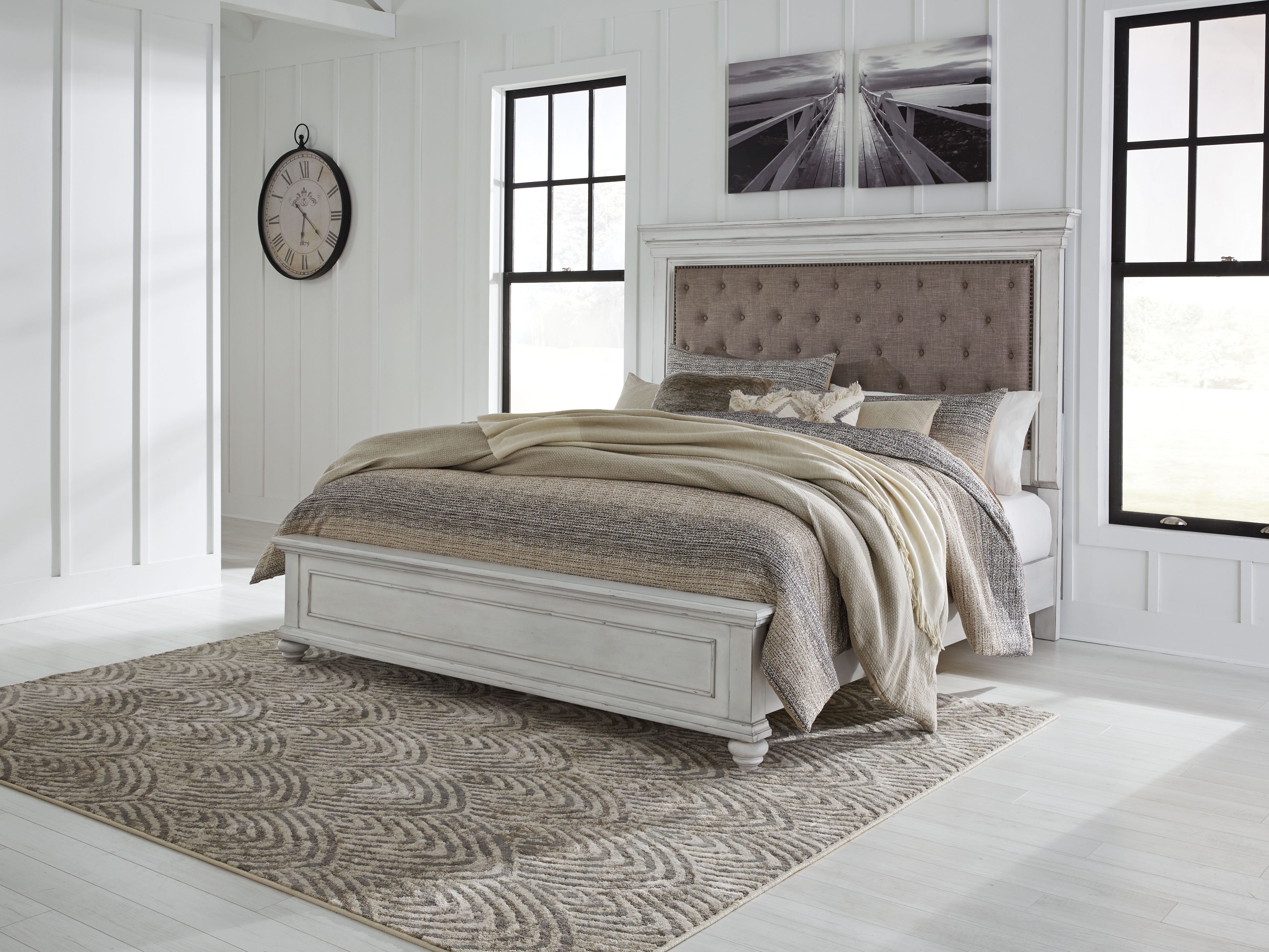 Ashley Furniture Kanwyn - Queen Upholstered Panel Bed - Whitewash - Image 7