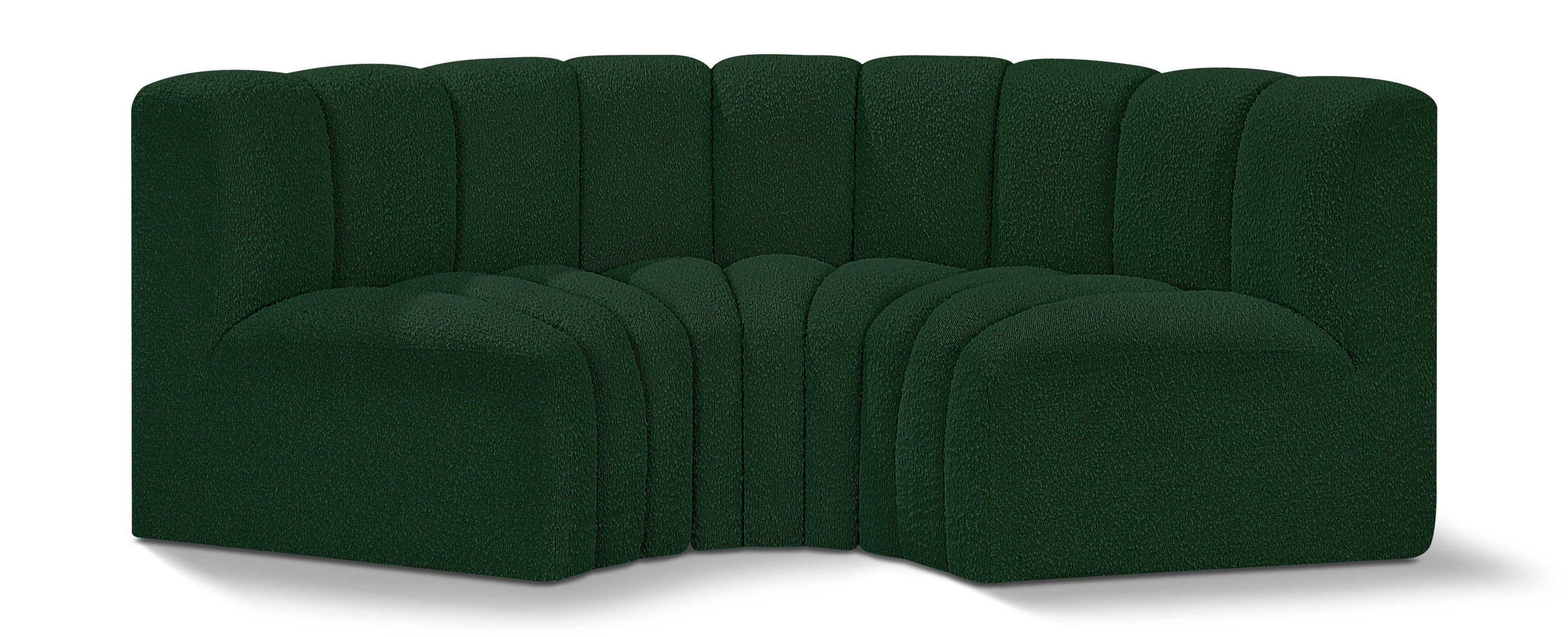 Arc - Boucle Fabric 3 Piece Modular U-Shaped Sofa - Green