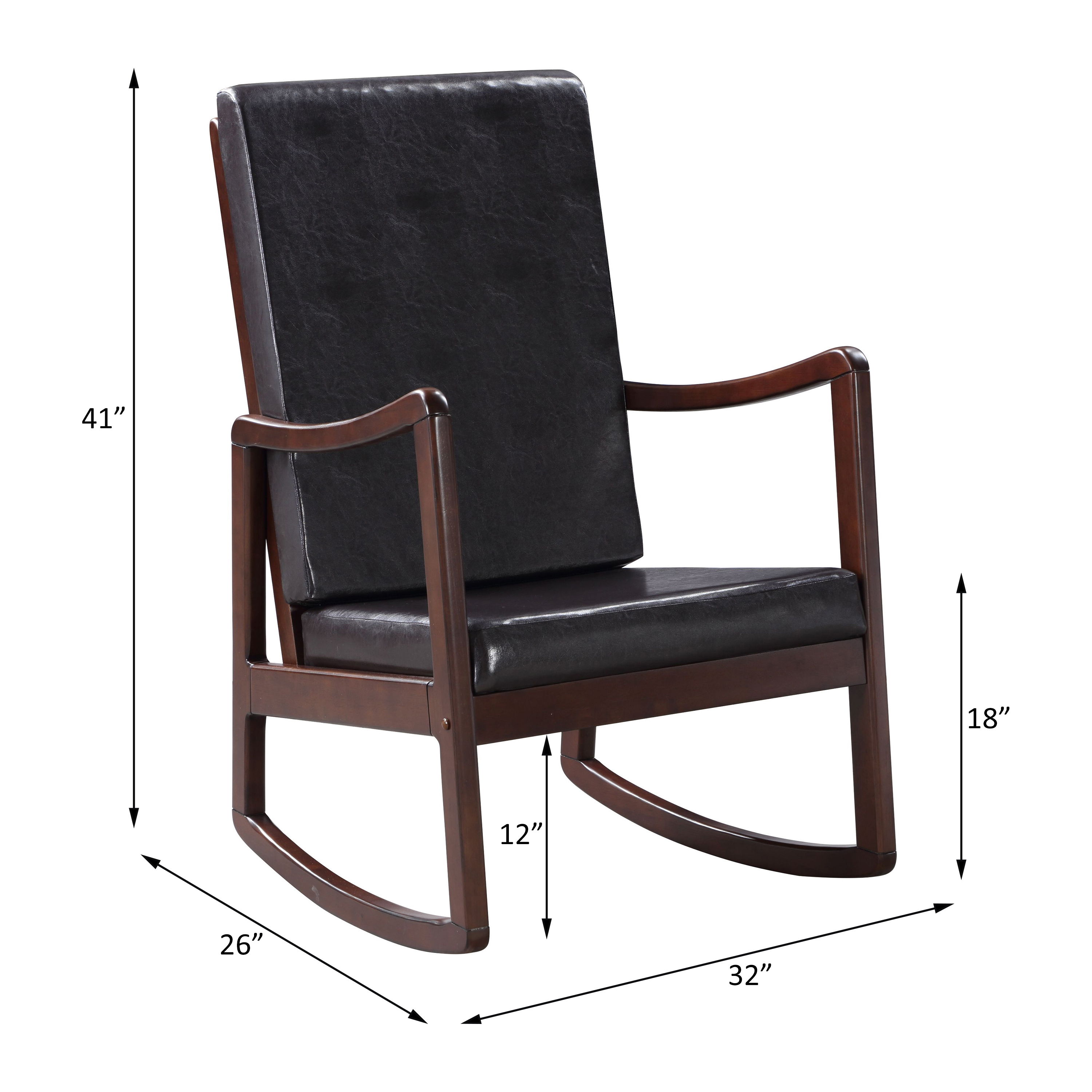Raina - Rocking Chair - Dark Brown Synthetic Leather & Espresso, black, view 5
