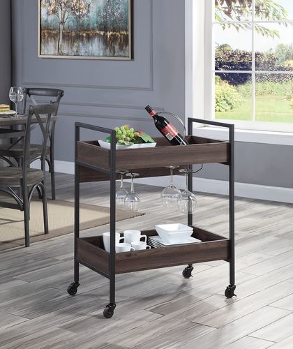 Jerrick - Serving Cart - Walnut & Black, dark brown, view 2
