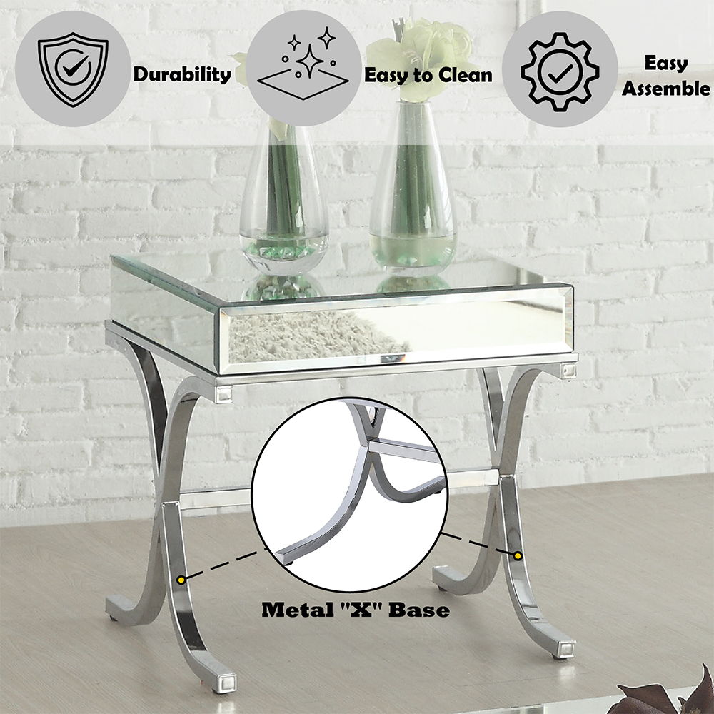 Yuri - End Table - Mirrored & Chrome, silver, view 3