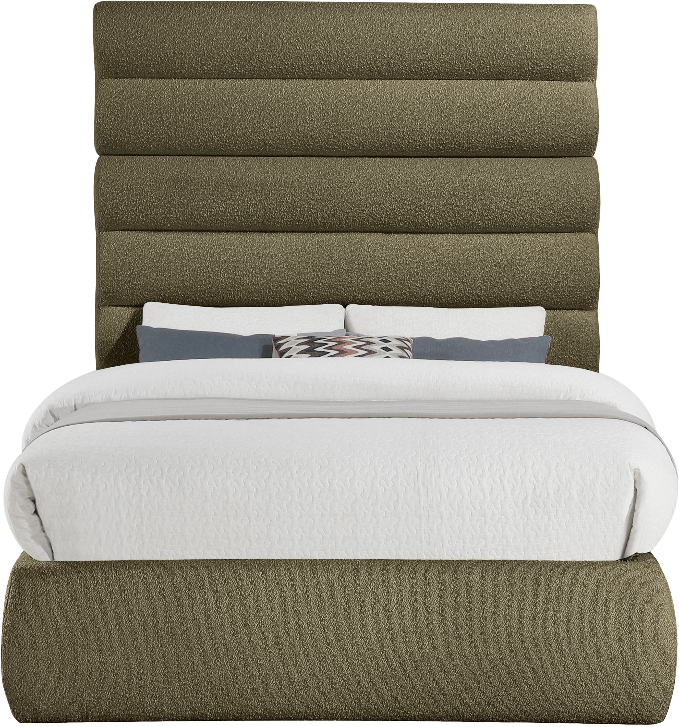 Adam - Boucle Fabric Full Bed With 70.5" Headboard - Olive