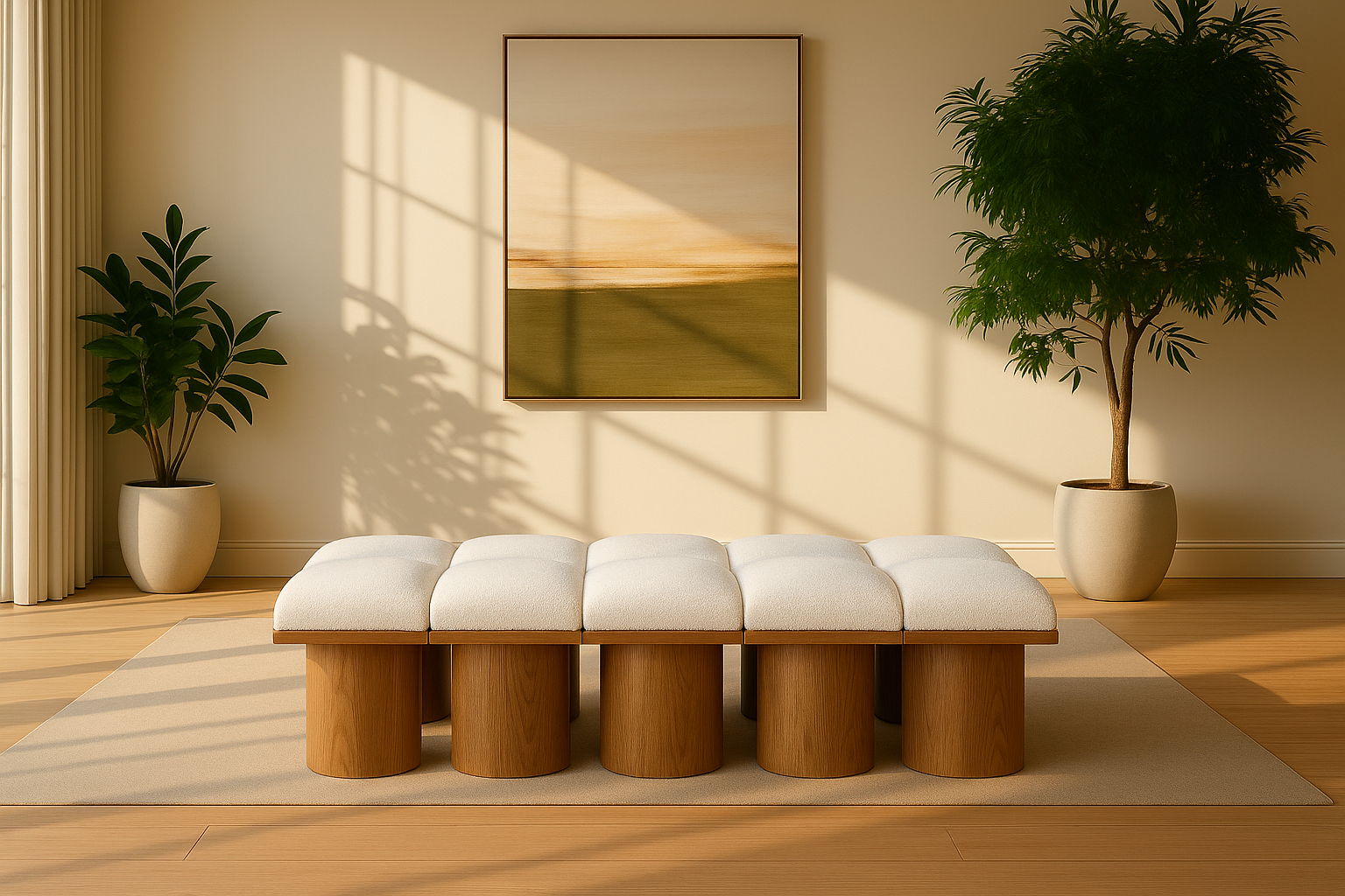 Pavilion - 77.5" 10 Piece Modular Bench With Brown Base - Cream