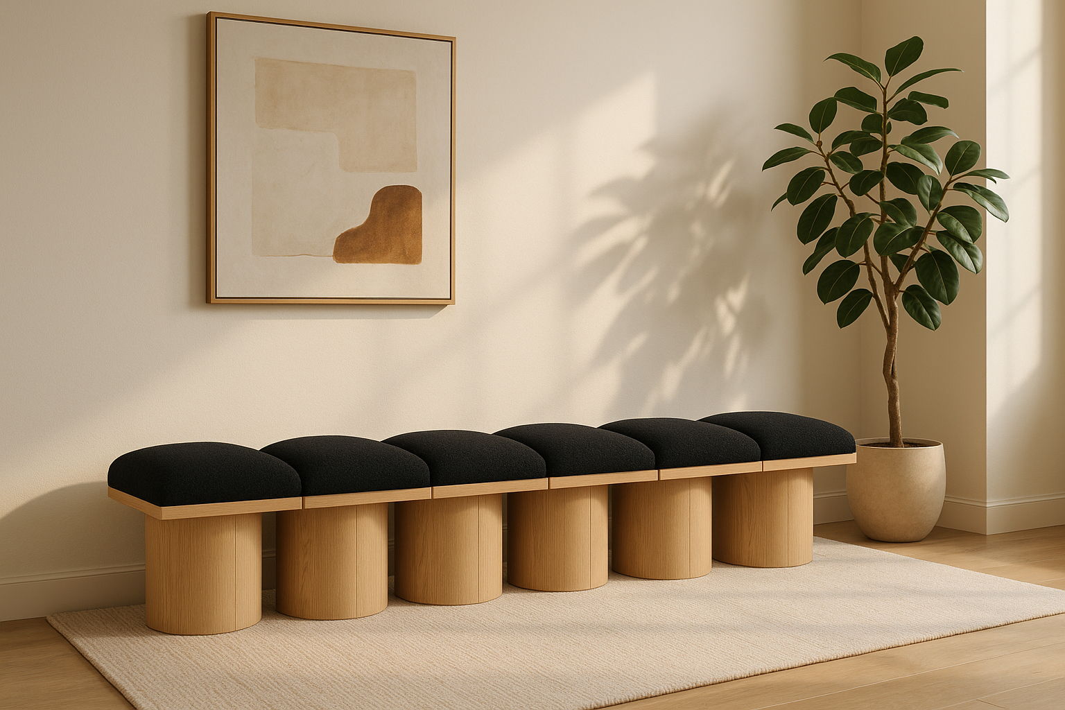 Pavilion - 93" 6 Piece Modular Bench With Natural Base - Black