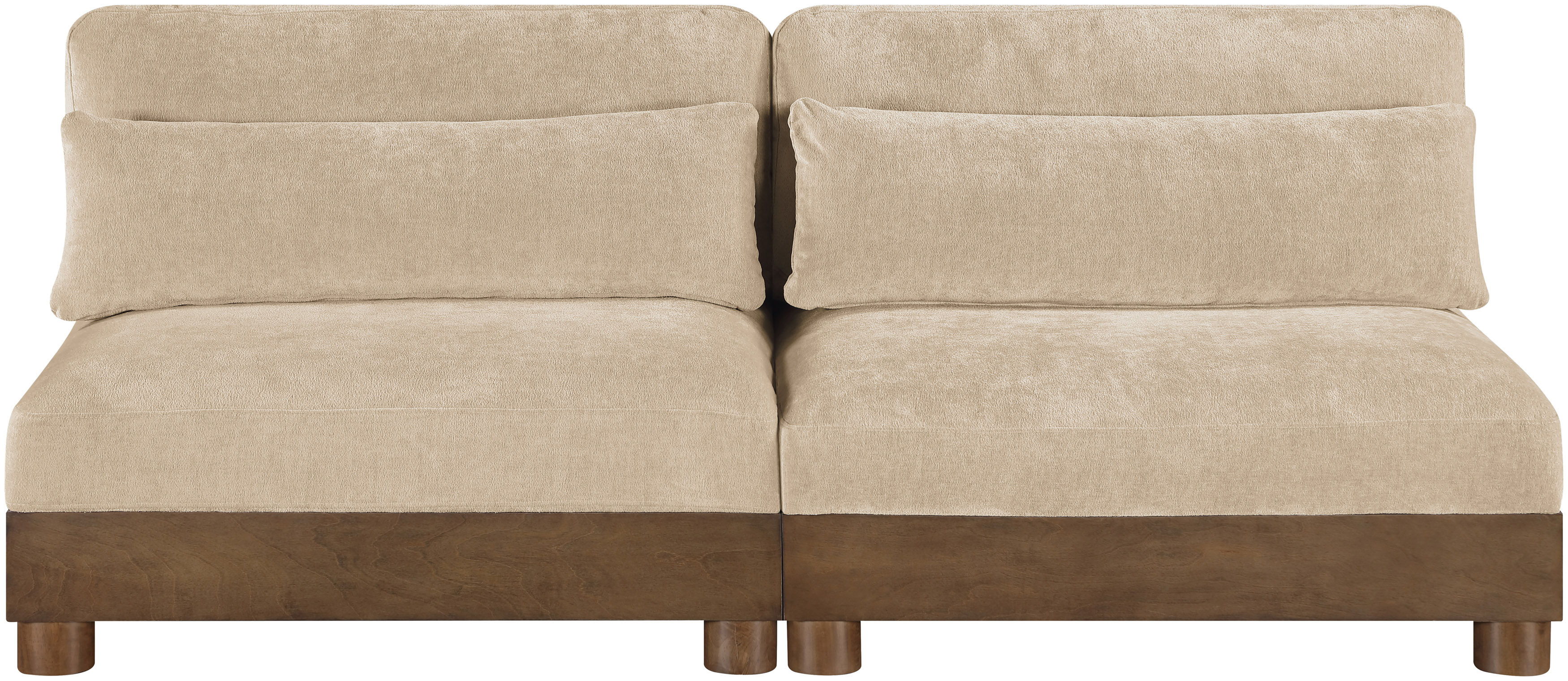 Turin - 80" Chenille Fabric Upholstered 2 Piece Modular Loveseat - Beige / Brown Walnut