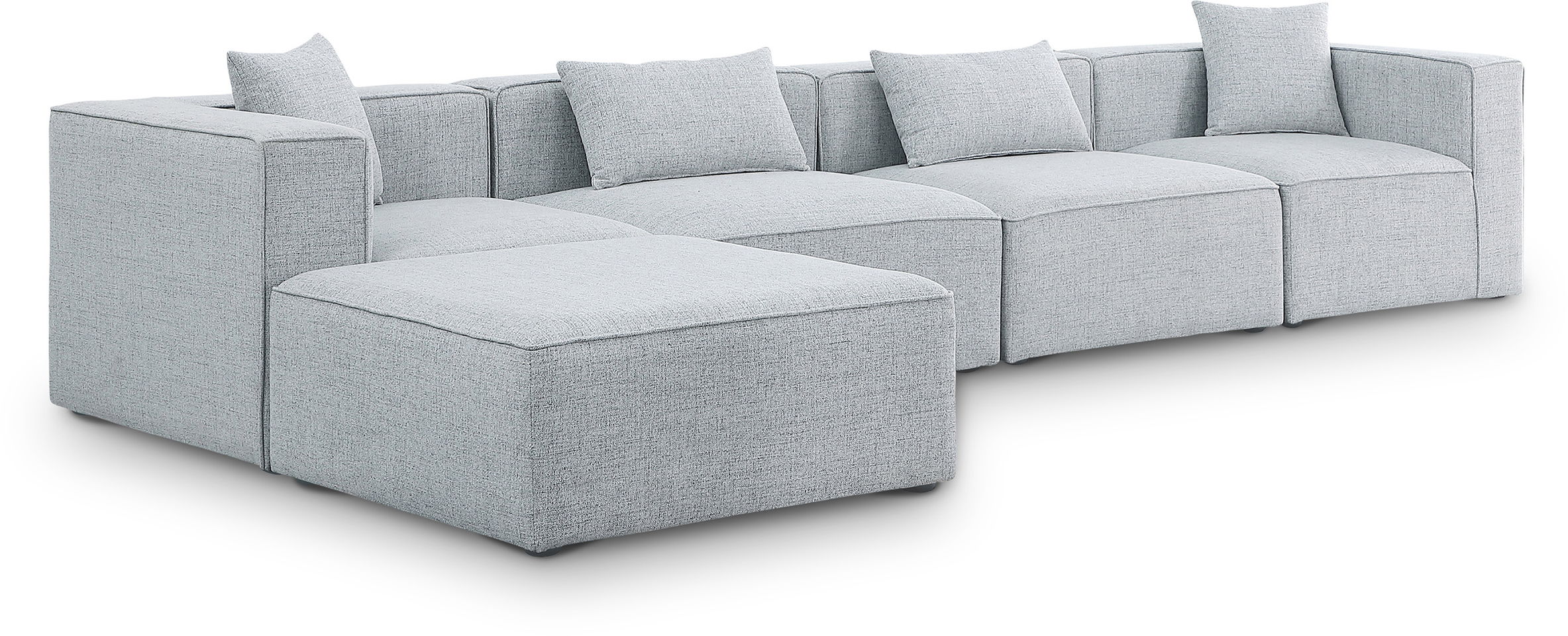 Cube - Linen 5 Piece Modular Sectional With Chaise - Gray