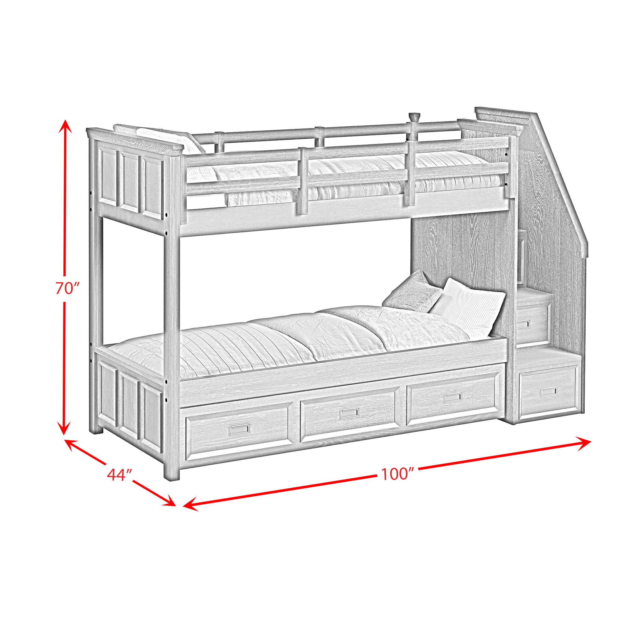 Hampton Kids - Twin Over Twin Bunk With Staircase And Trundle - White