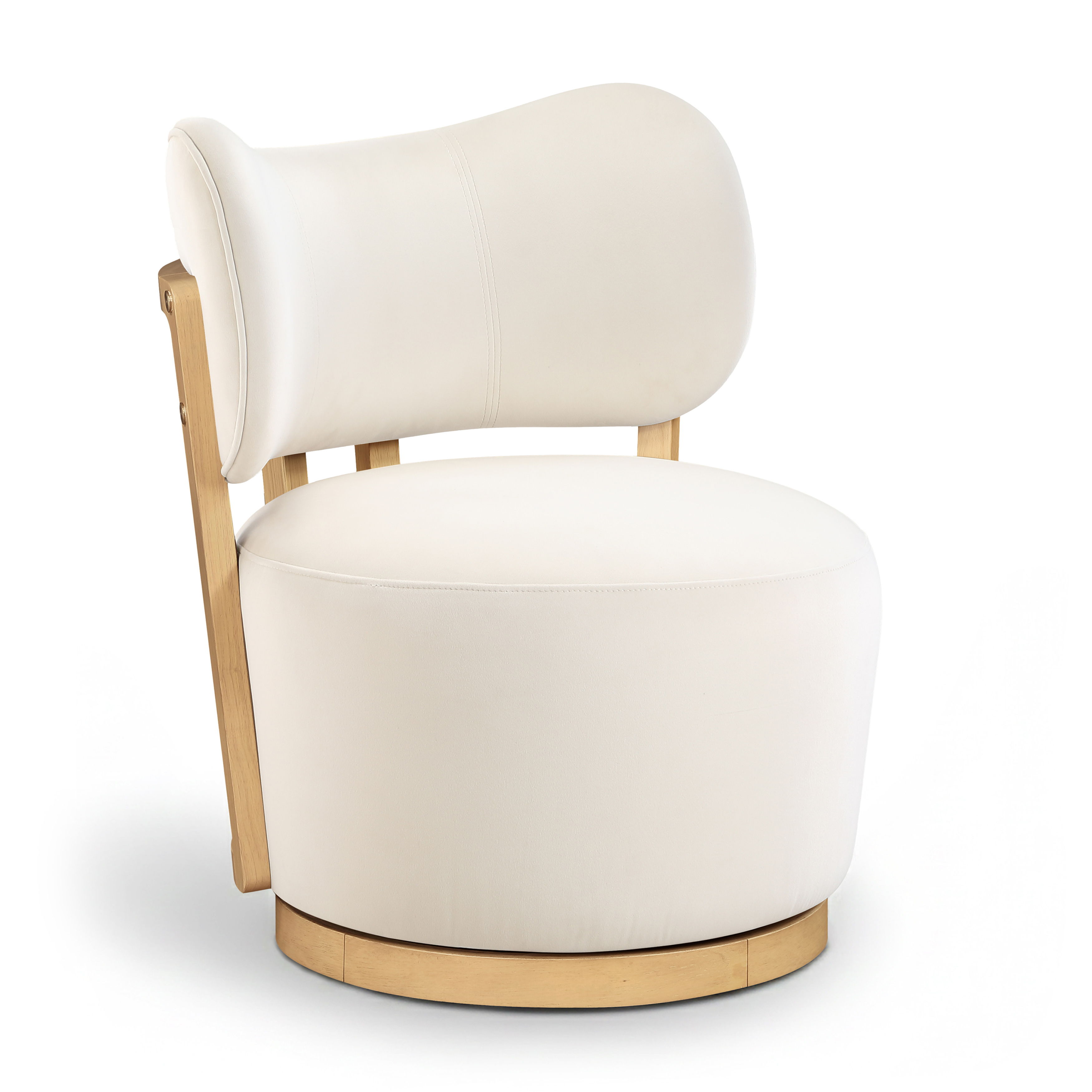 Elara - Velvet Upholstered Swivel Accent Chair - Cream / Stained Natural