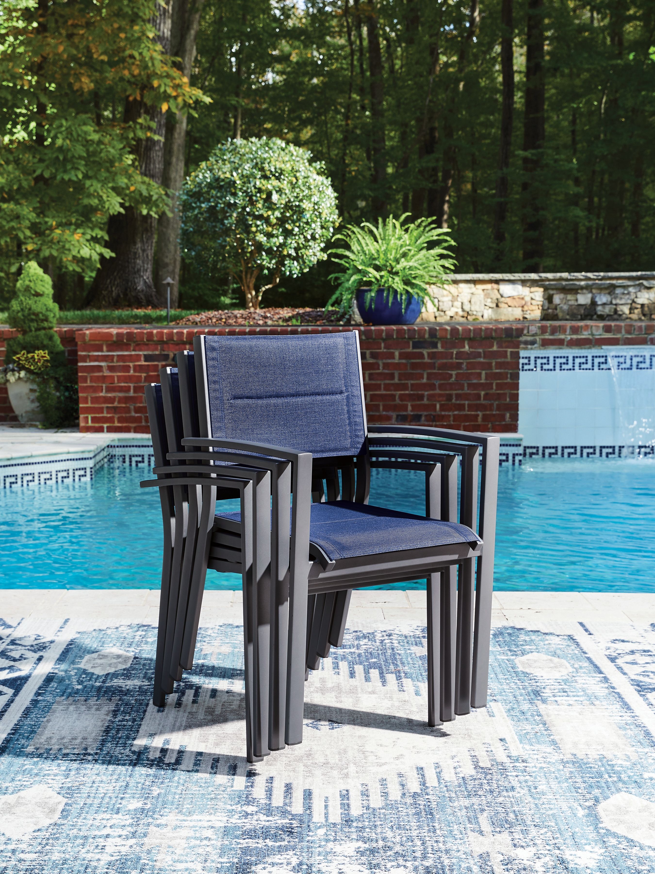 Ashley Furniture Rocky Creek - Sling Arm Chair (Set of 4) - Blue / Gray - Image 5