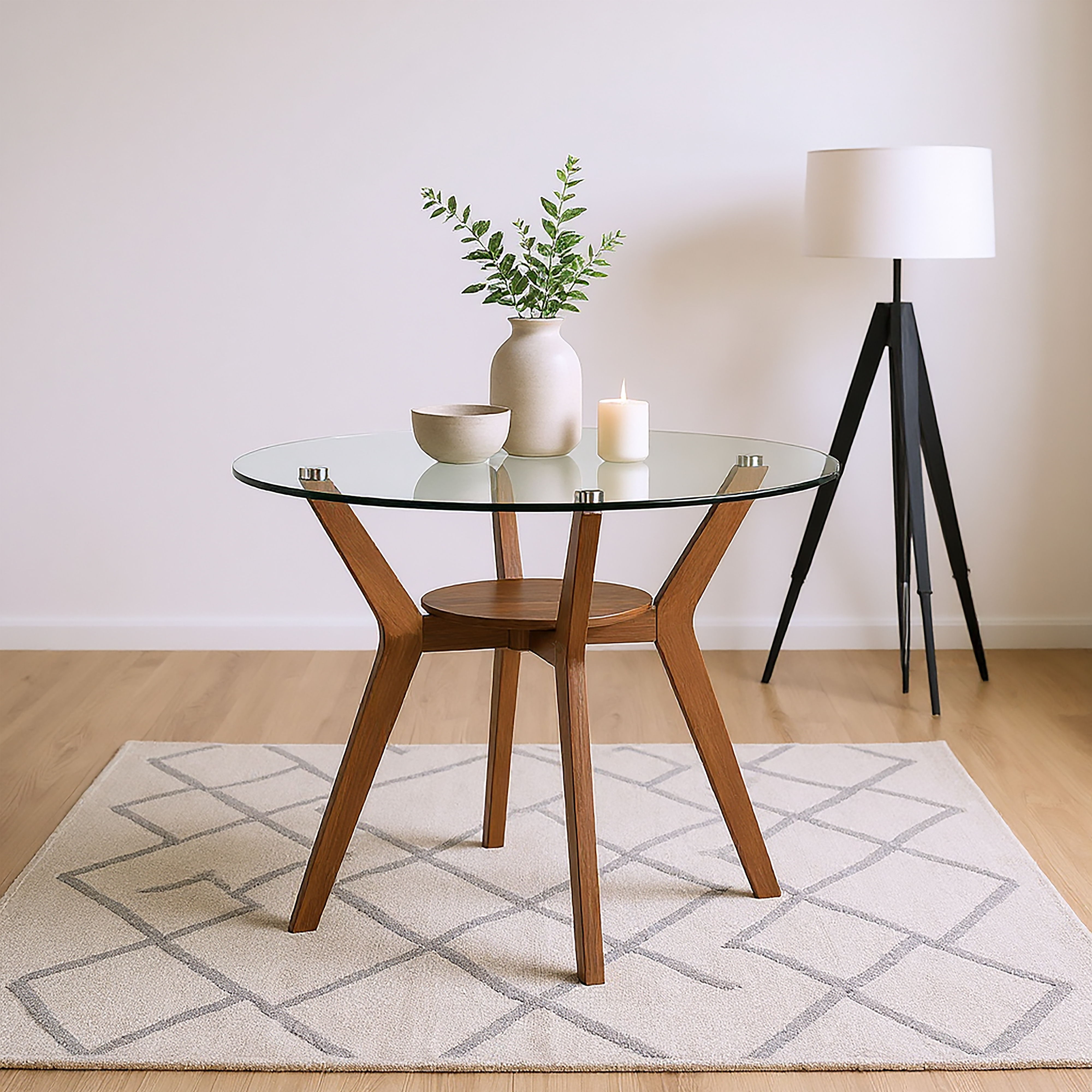 Oscar - Round Glass Counter Table - Walnut