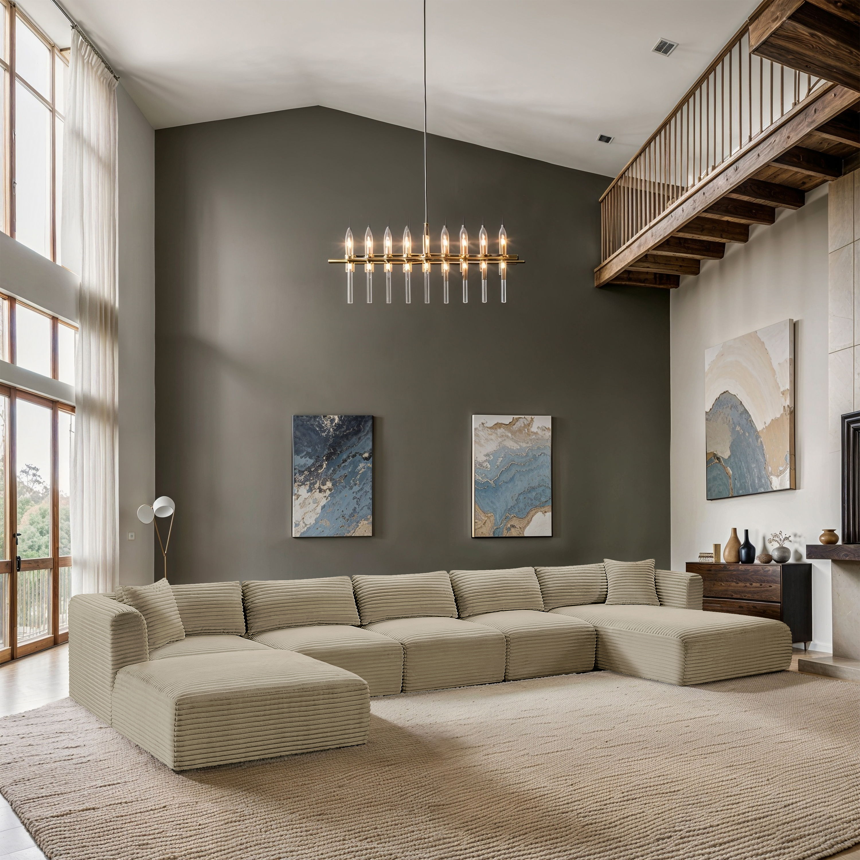 Shaggy - 6 Piece Modular Sectional With Chaise And Ottoman - Cream
