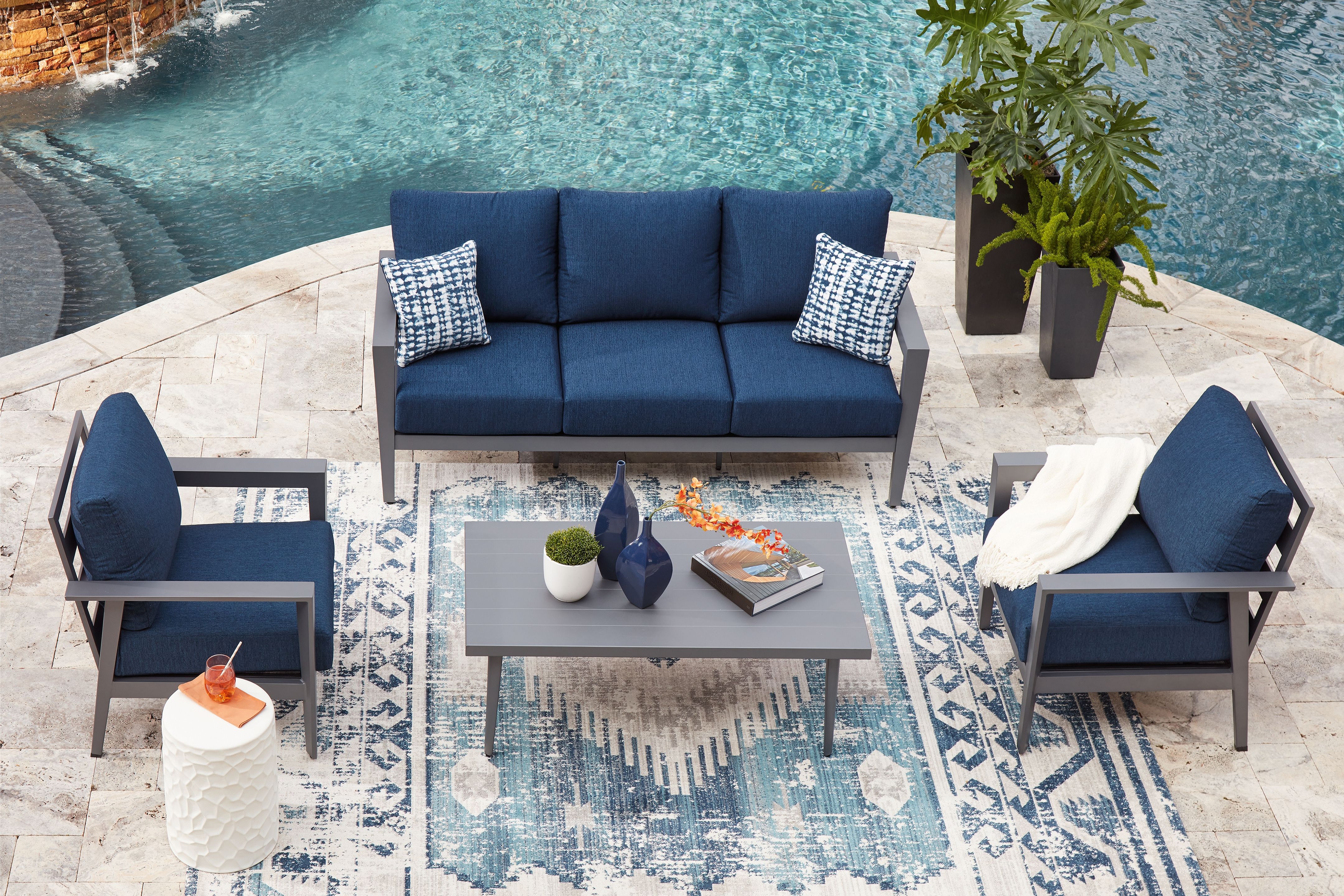 Ashley Furniture Gali - Sofa / Chairs / Table Set (Set of 4) - Gray / Blue - Image 12