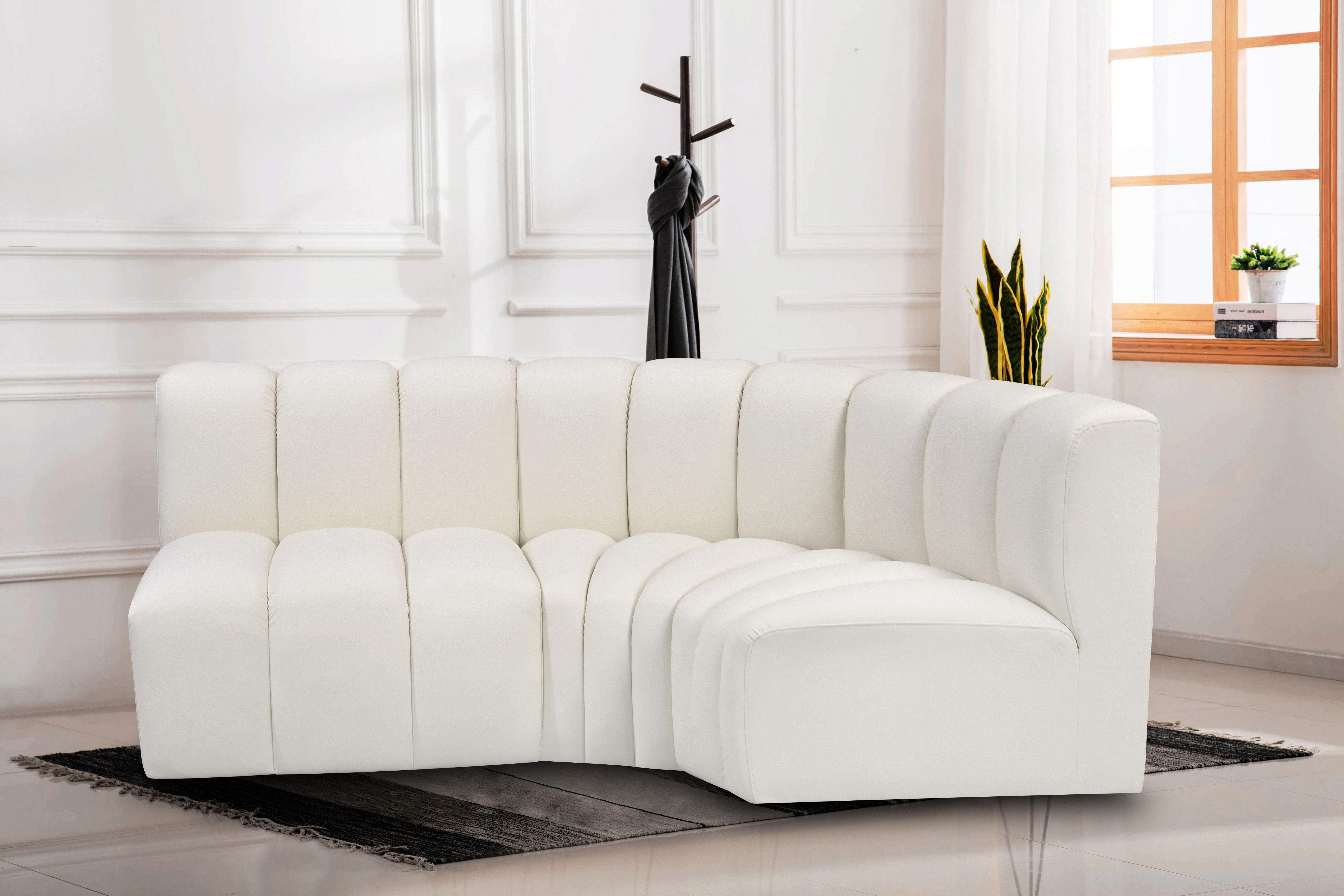 Arc - Faux Leather 3 Piece Sofa - Cream