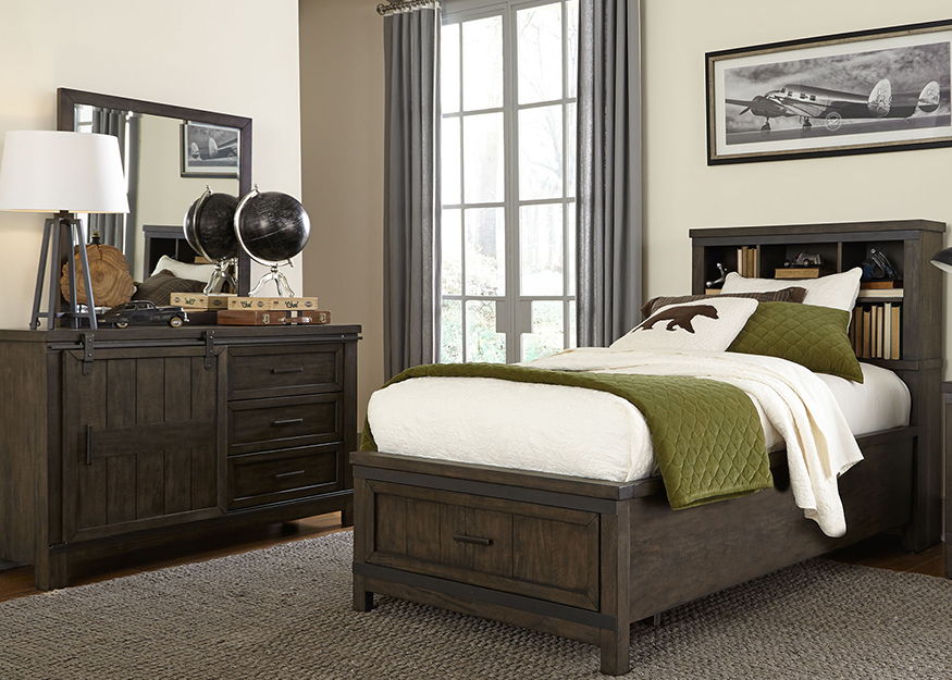 Liberty Furniture Thornwood Hills - 3 Piece Bedroom Set (Full Bookcase Bed, Dresser & Mirror) - Dark Brown
