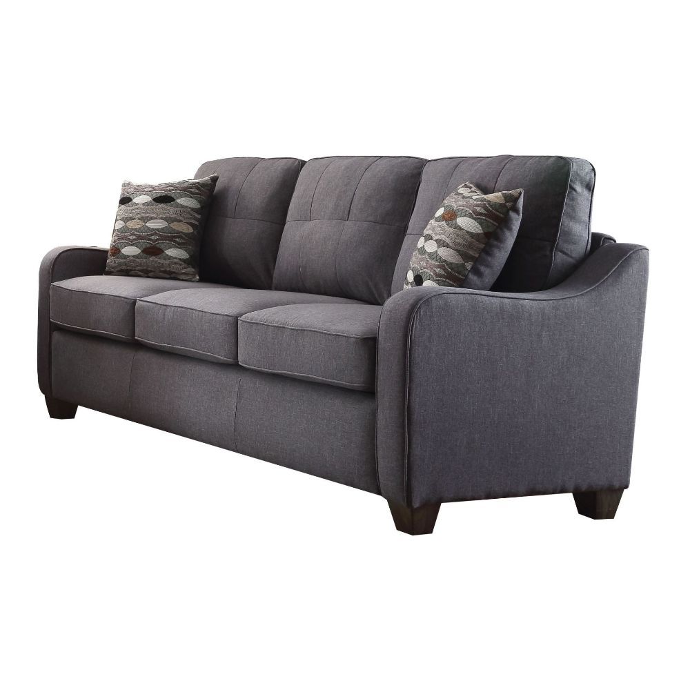 Cleavon II - Sofa With 2 Pillows - Gray Linen, dark gray