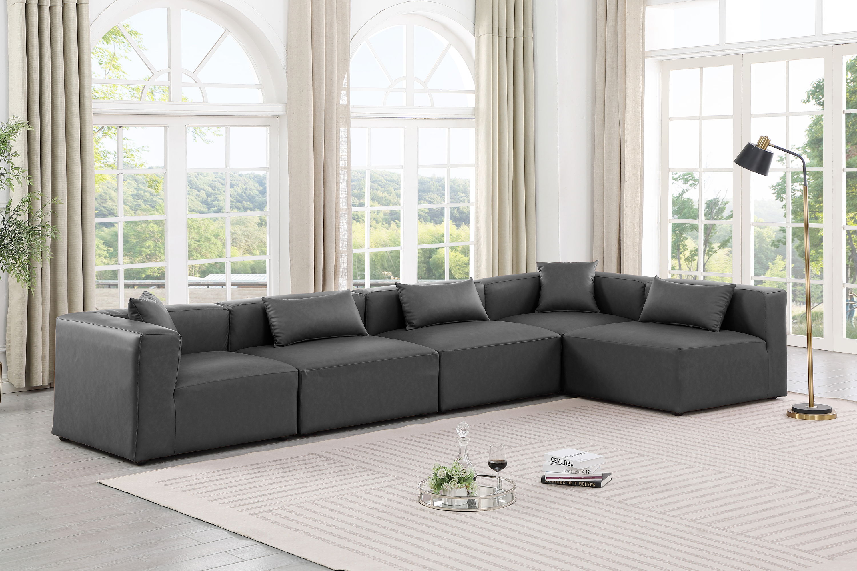 Cube - 5 Piece Modular Sectional - Charcoal Gray