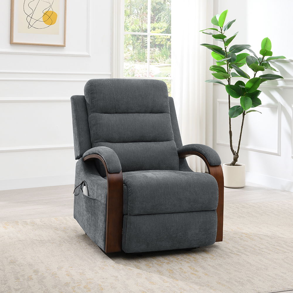 Kayla - Power Recliner With Lift & Heating & Massage - Gray Chenille, dark gray