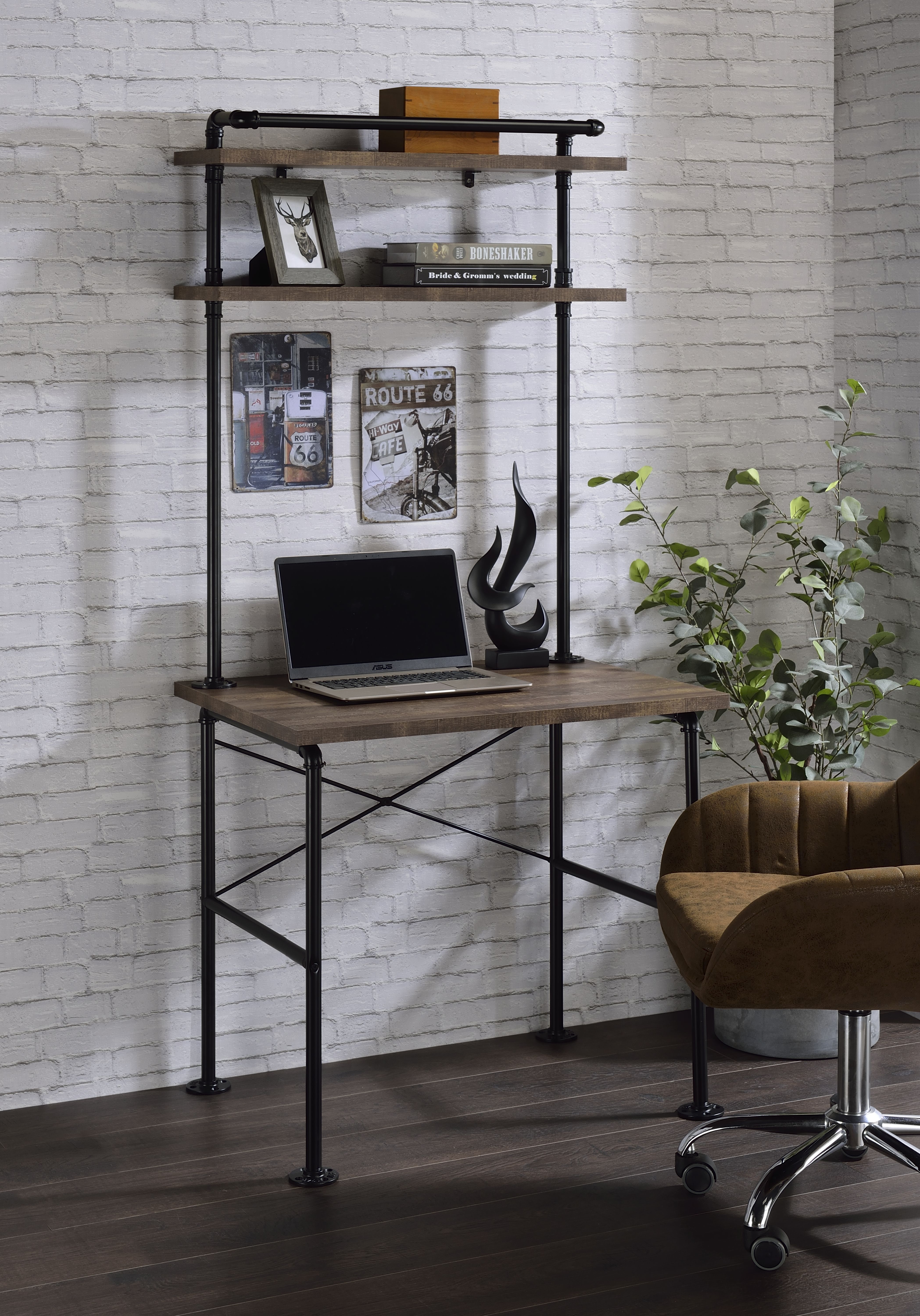 Ensata - Writing Desk - Rustic Oak & Black, black, view 4