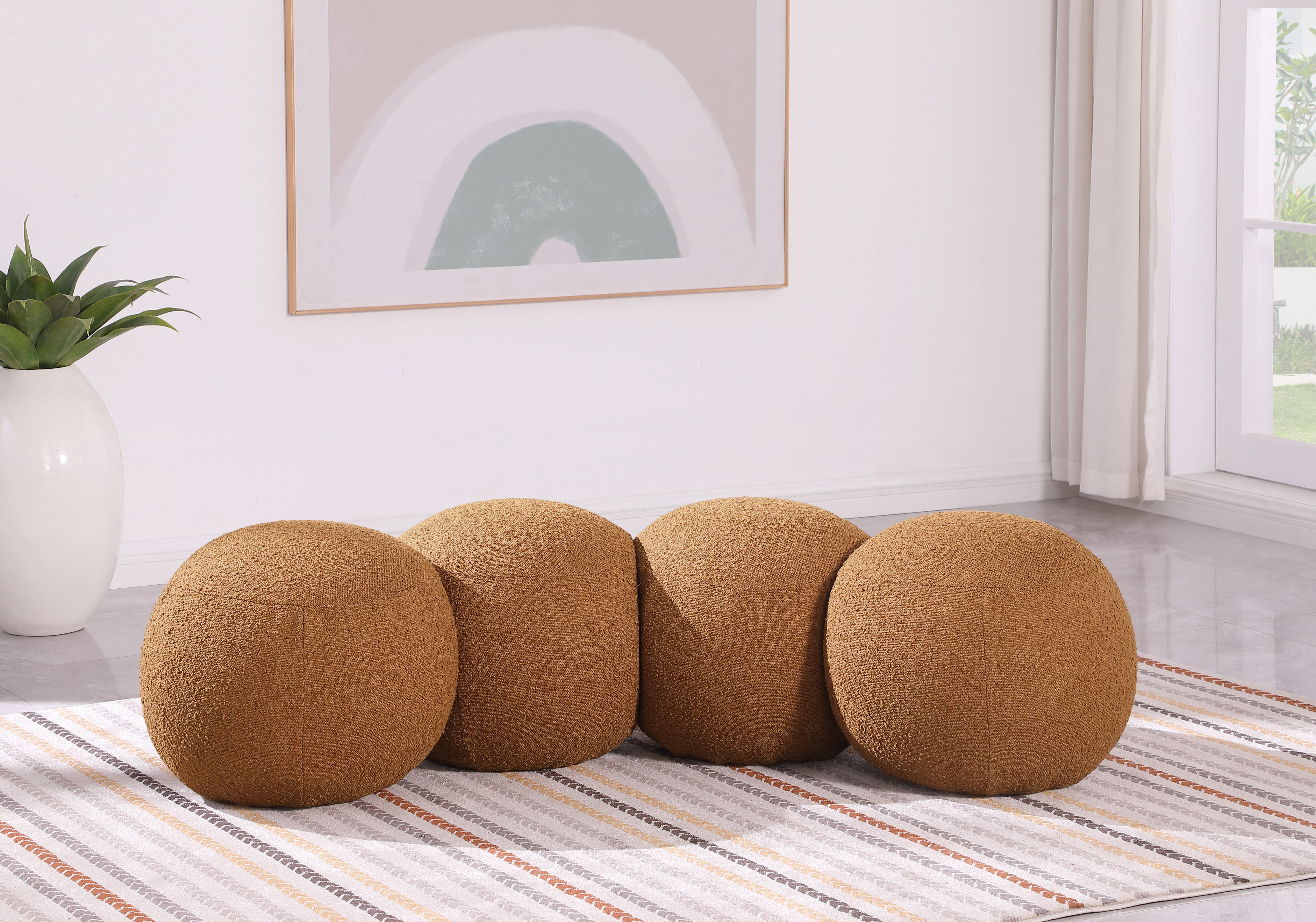 Apollo - 65" Boucle Fabric Bench - Saddle