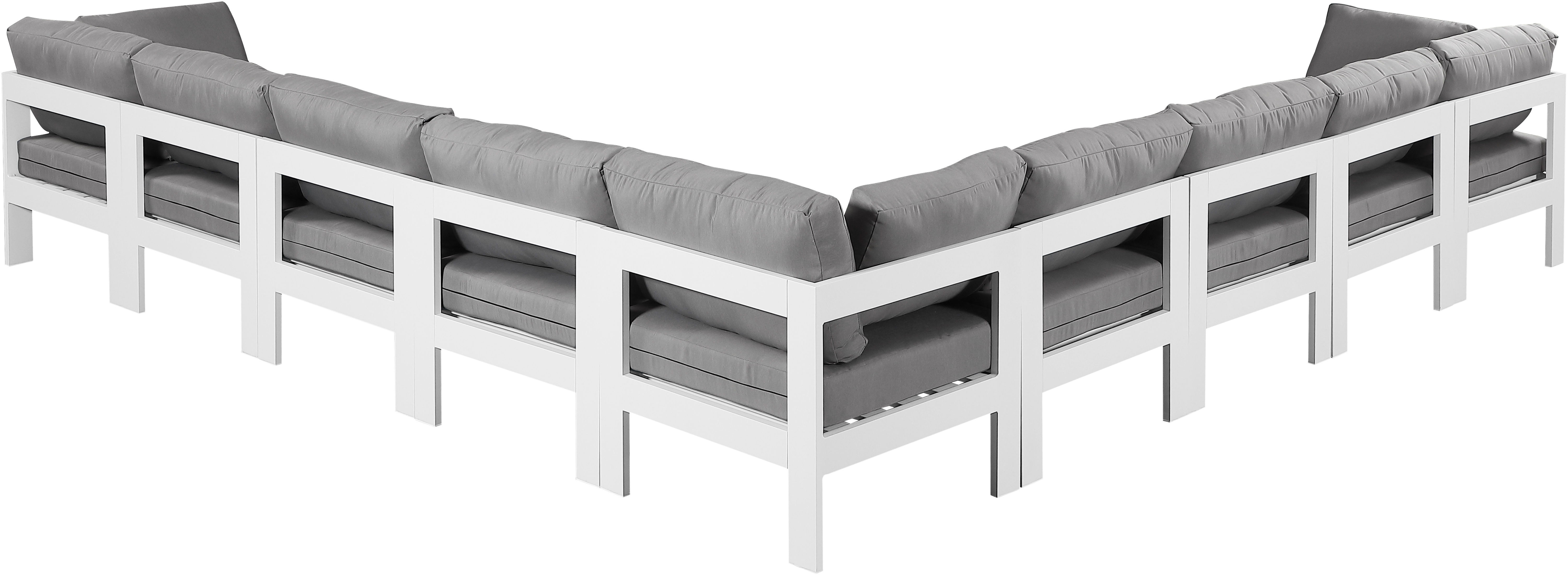 Nizuc - Outdoor Patio 9 Piece Modular Corner Sectional With White Frame - Gray