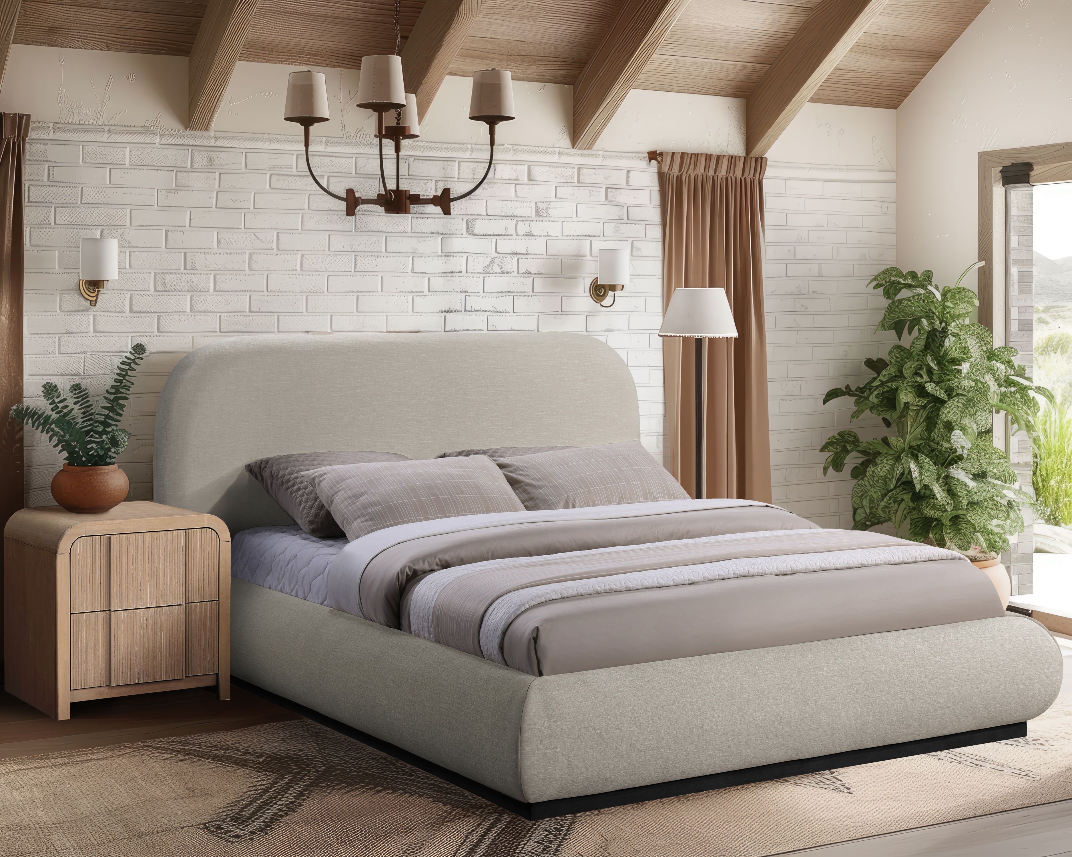 Vaughn - Chenille Full Bed With Black Base - Beige