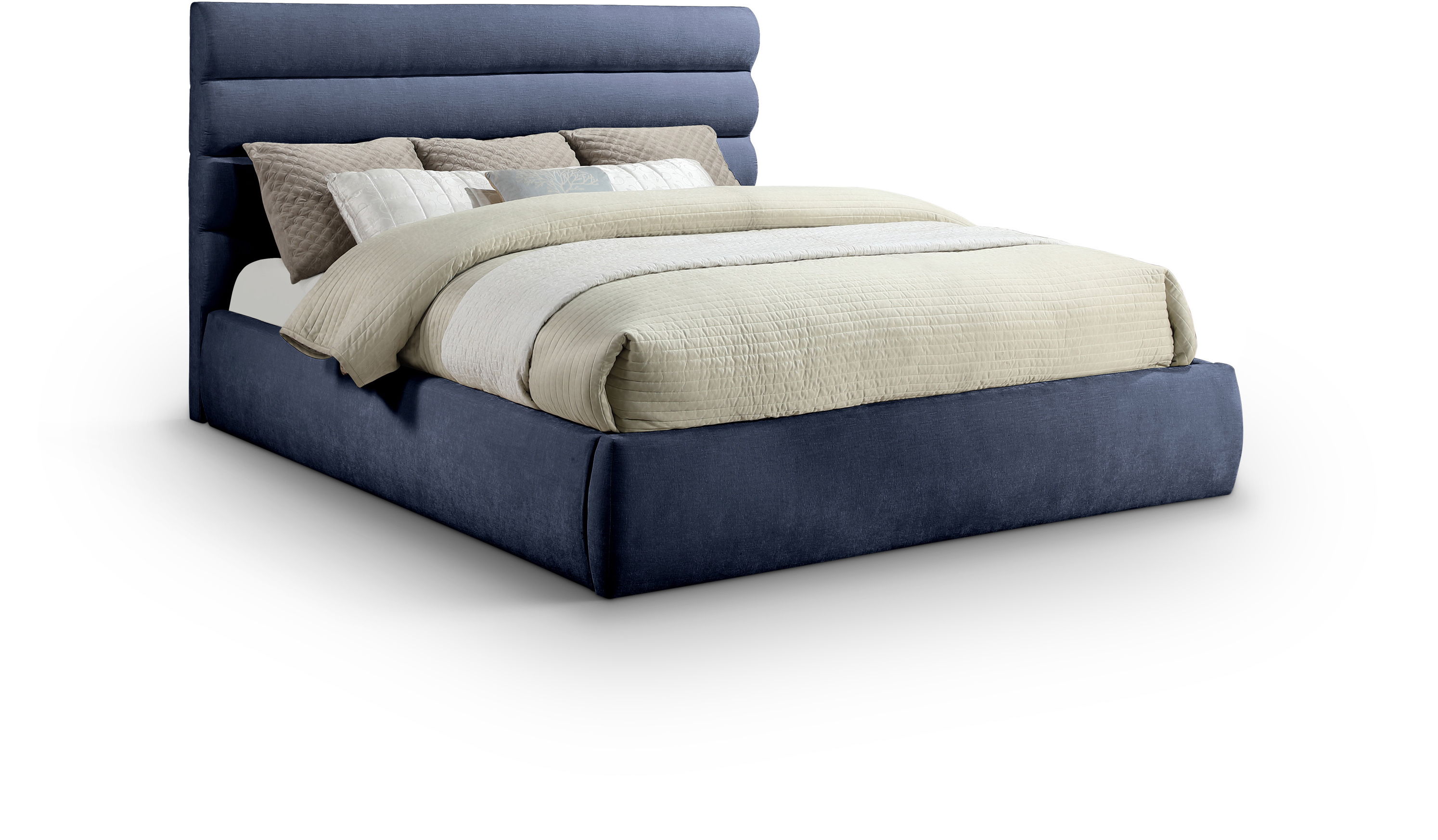 Adam - Chenille Fabric King Bed With 52" Headboard - Navy