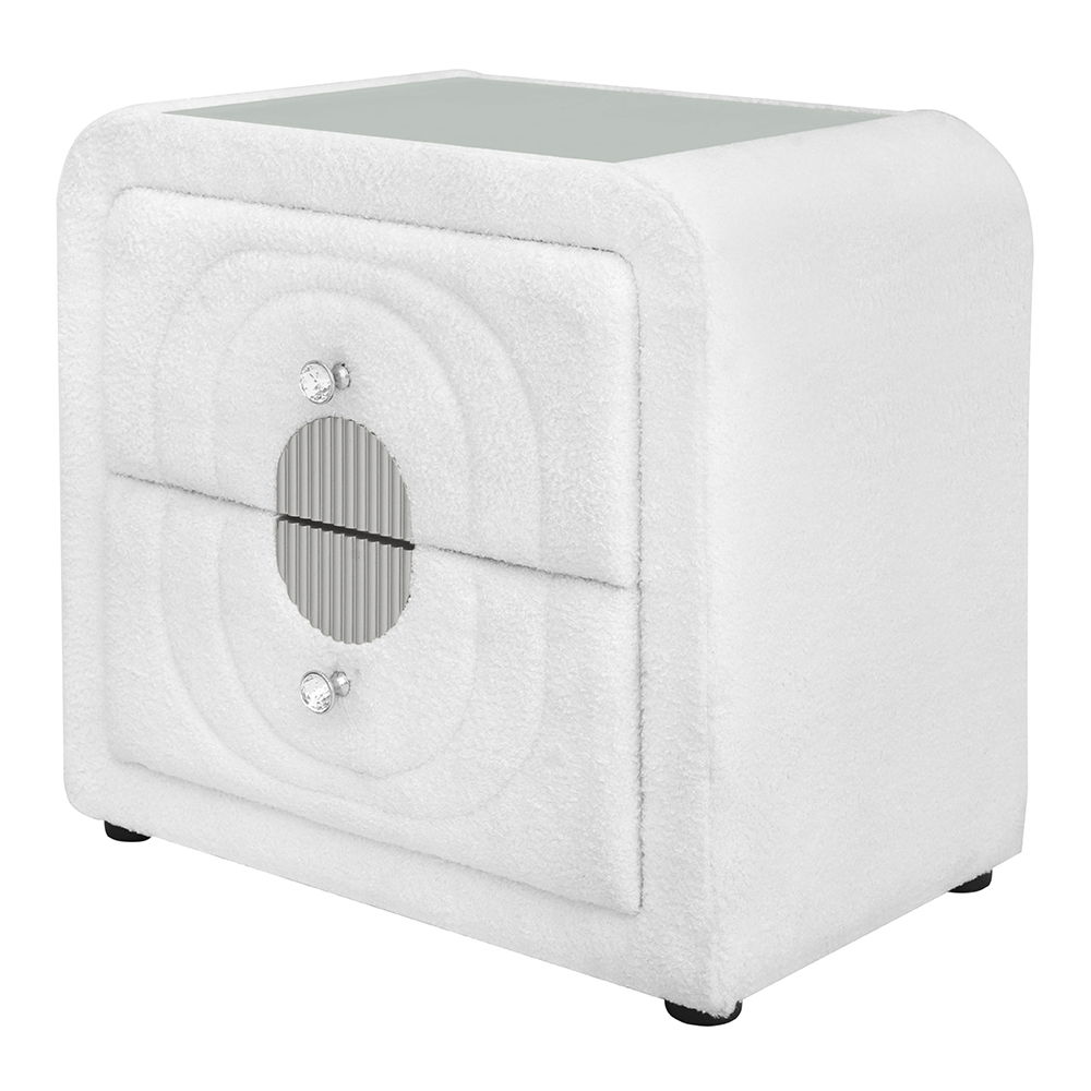 Shelyn - Nightstand - White Teddy Sherpa & Chrome, white, view 2
