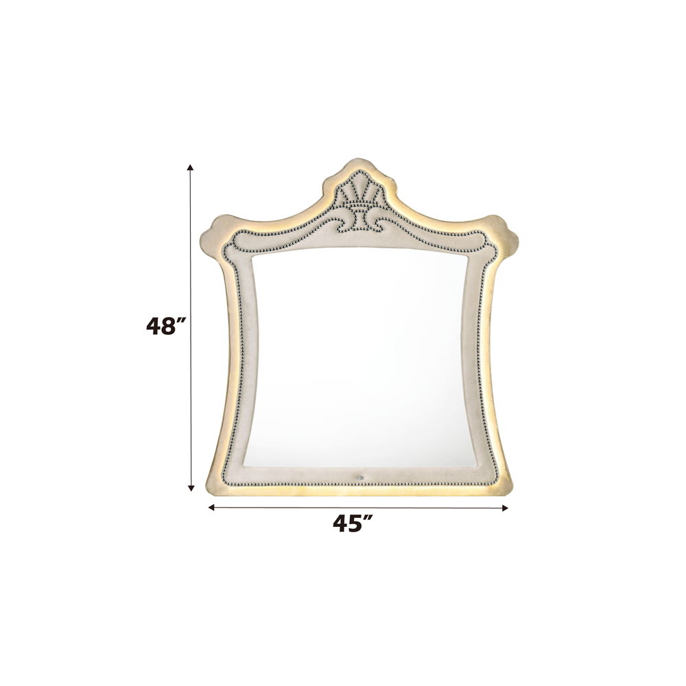 Lucienne - Mirror With LED - Beige Velvet, beige, view 4
