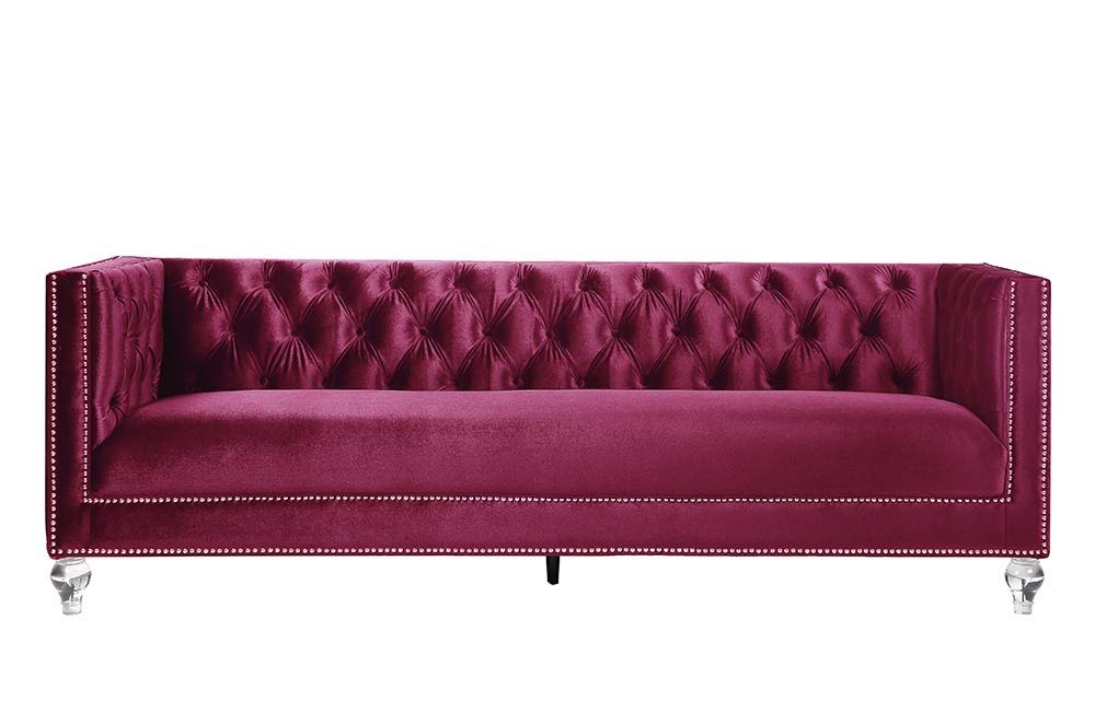 Heibero - Sofa With 2 Pillows (Same 56895) - Burgundy Velvet, purple, view 2